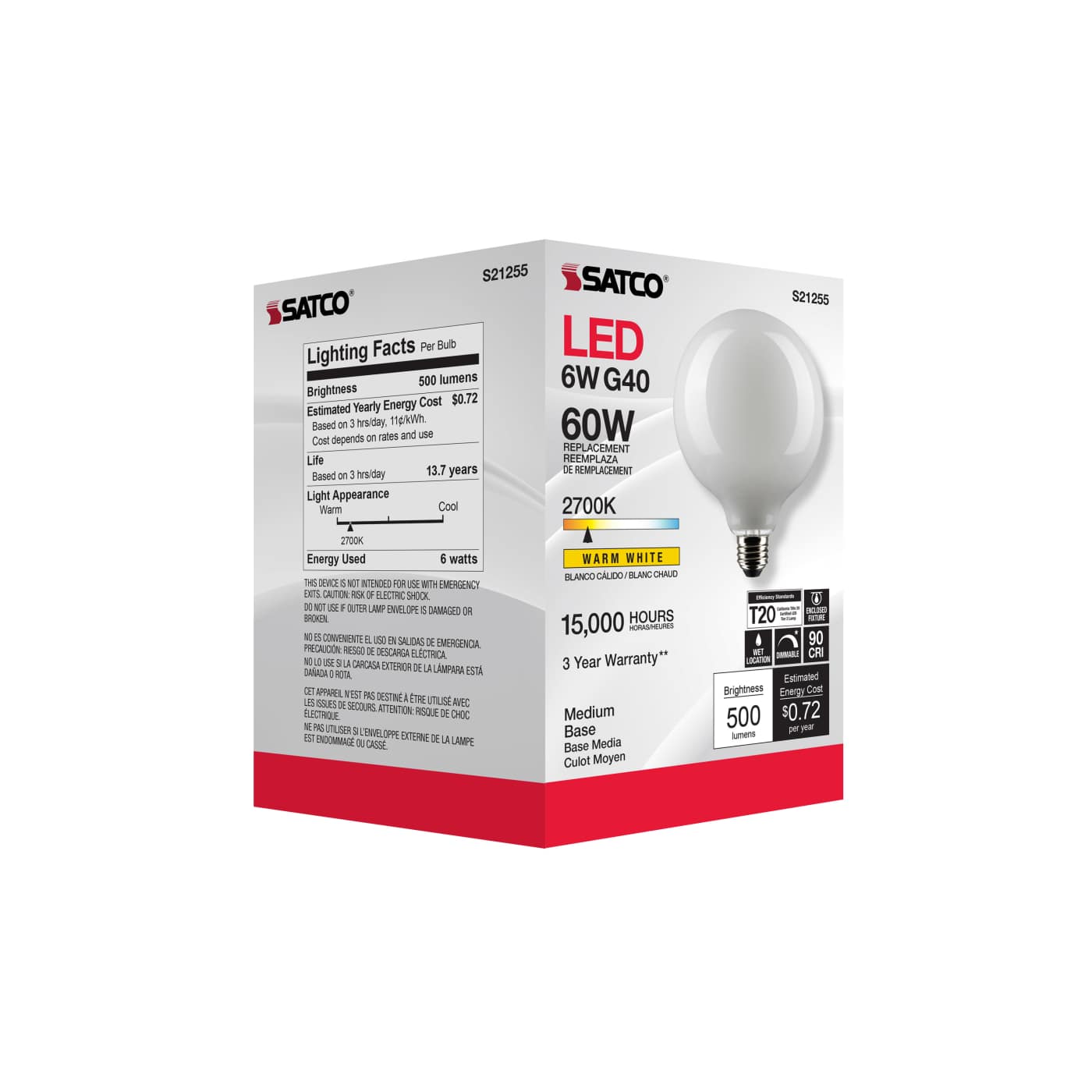 6G40/WH/LED/E26/927/120V - S21255