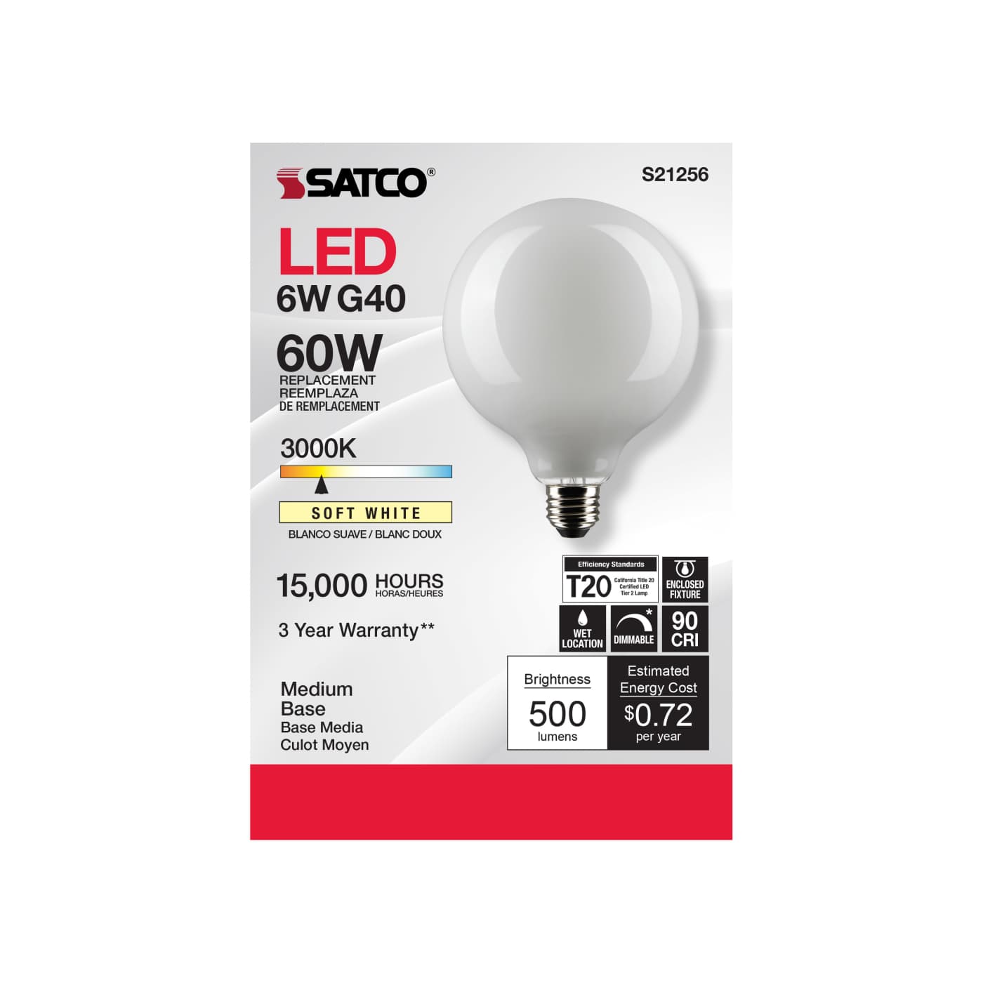 6G40/WH/LED/E26/930/120V - S21256