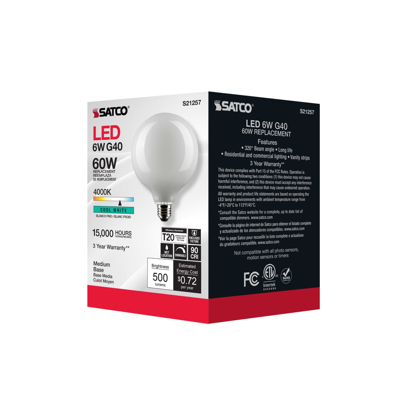 6G40/WH/LED/E26/940/120V - S21257