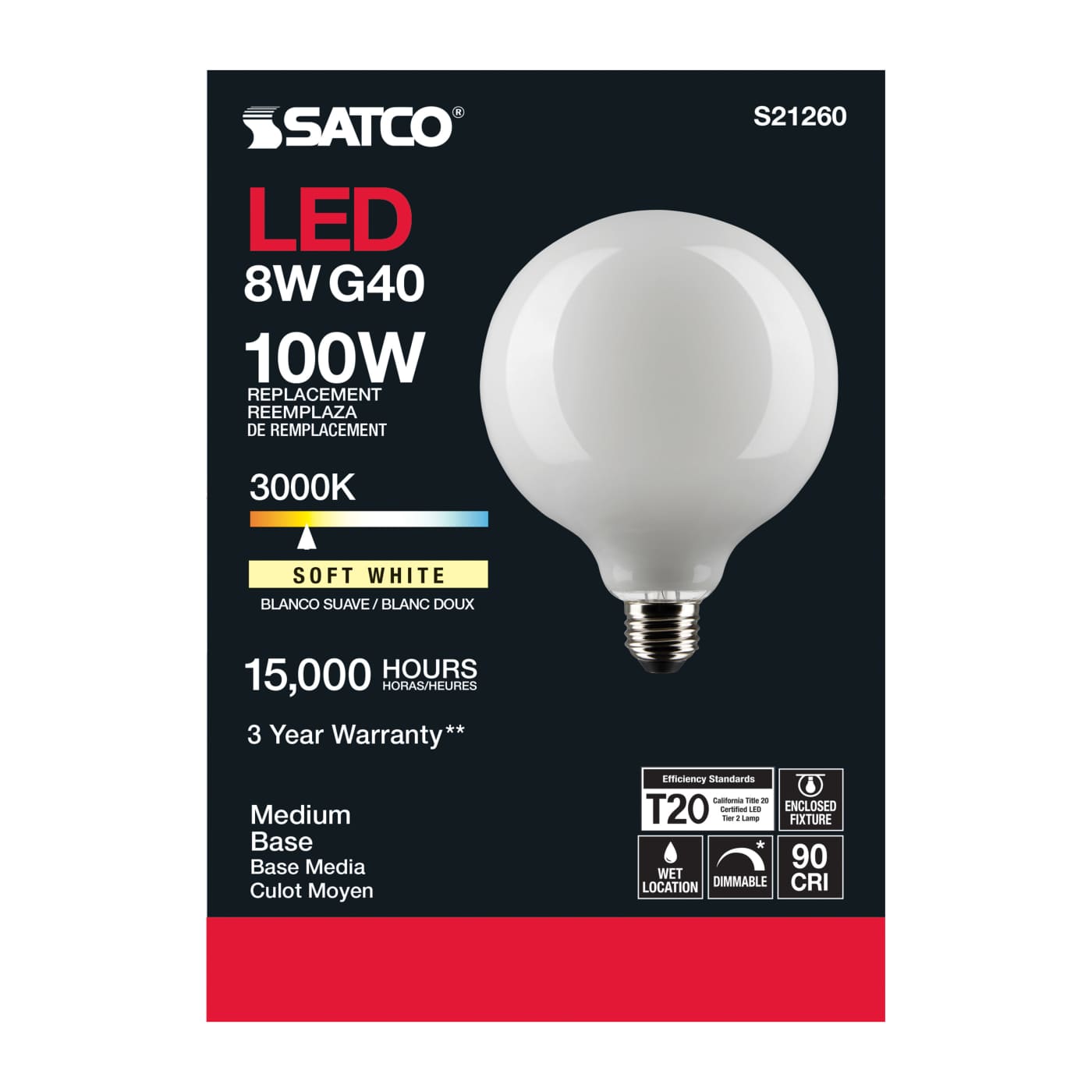 8G40/WH/LED/E26/930/120V - S21260