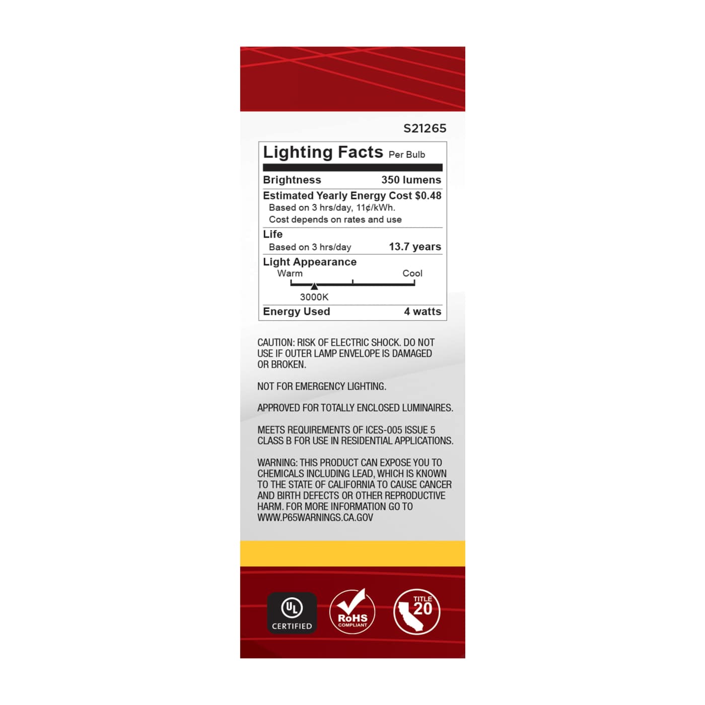 4B11/LED/930/CL/120V/E12 - S21265