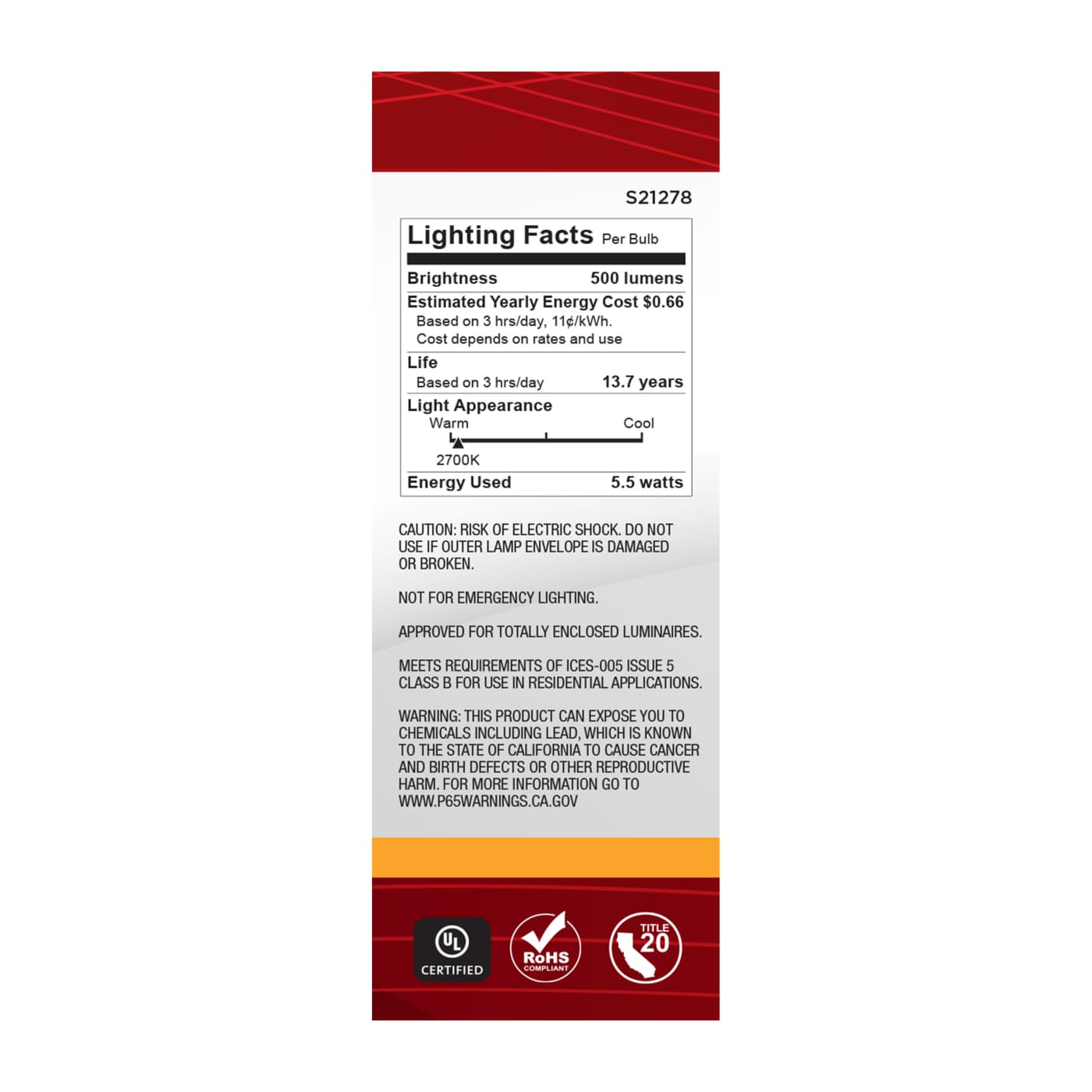 5.5B11/LED/927/FR/120V/E12 - S21278