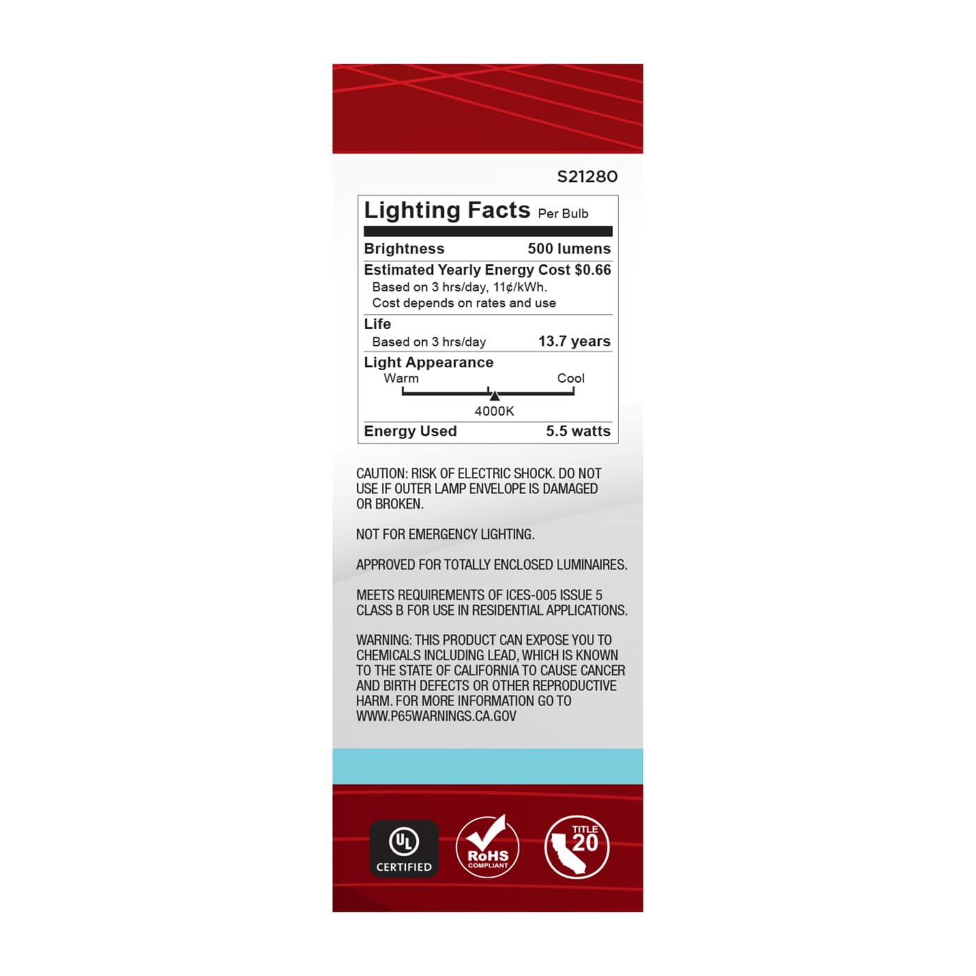 5.5B11/LED/940/FR/120V/E12 - S21280