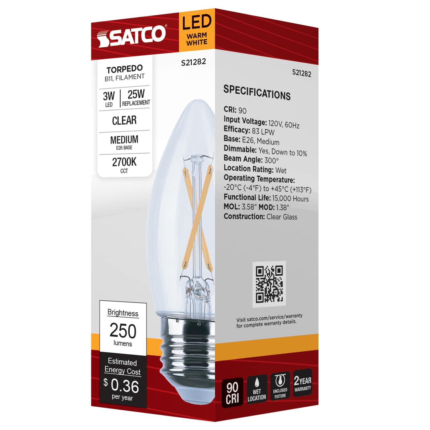 3B11/LED/927/CL/120V/E26 - S21282