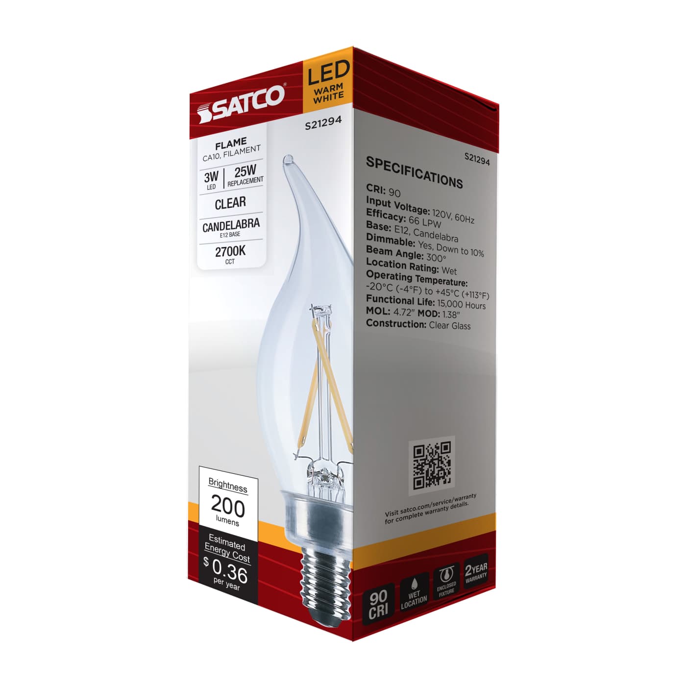 3CA10/LED/927/CL/120V/E12 - S21294