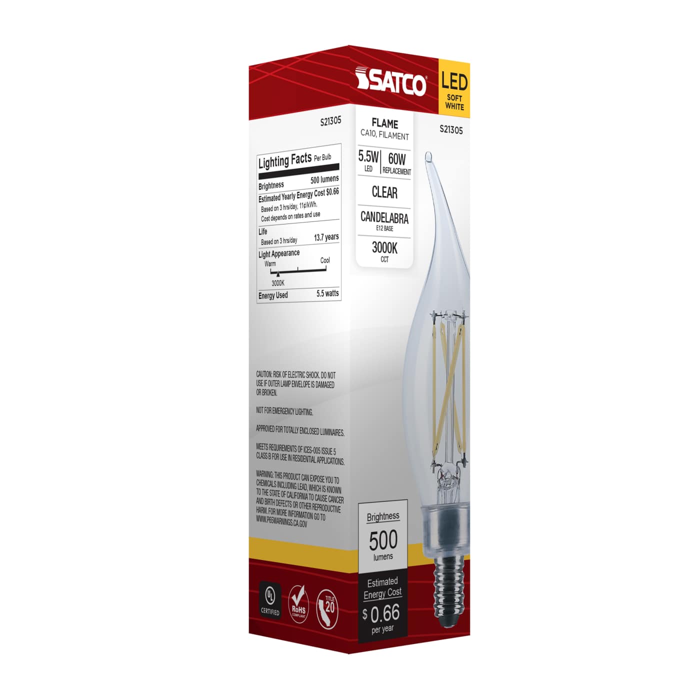 5.5CA10/LED/930/CL/120V/E12 - S21305