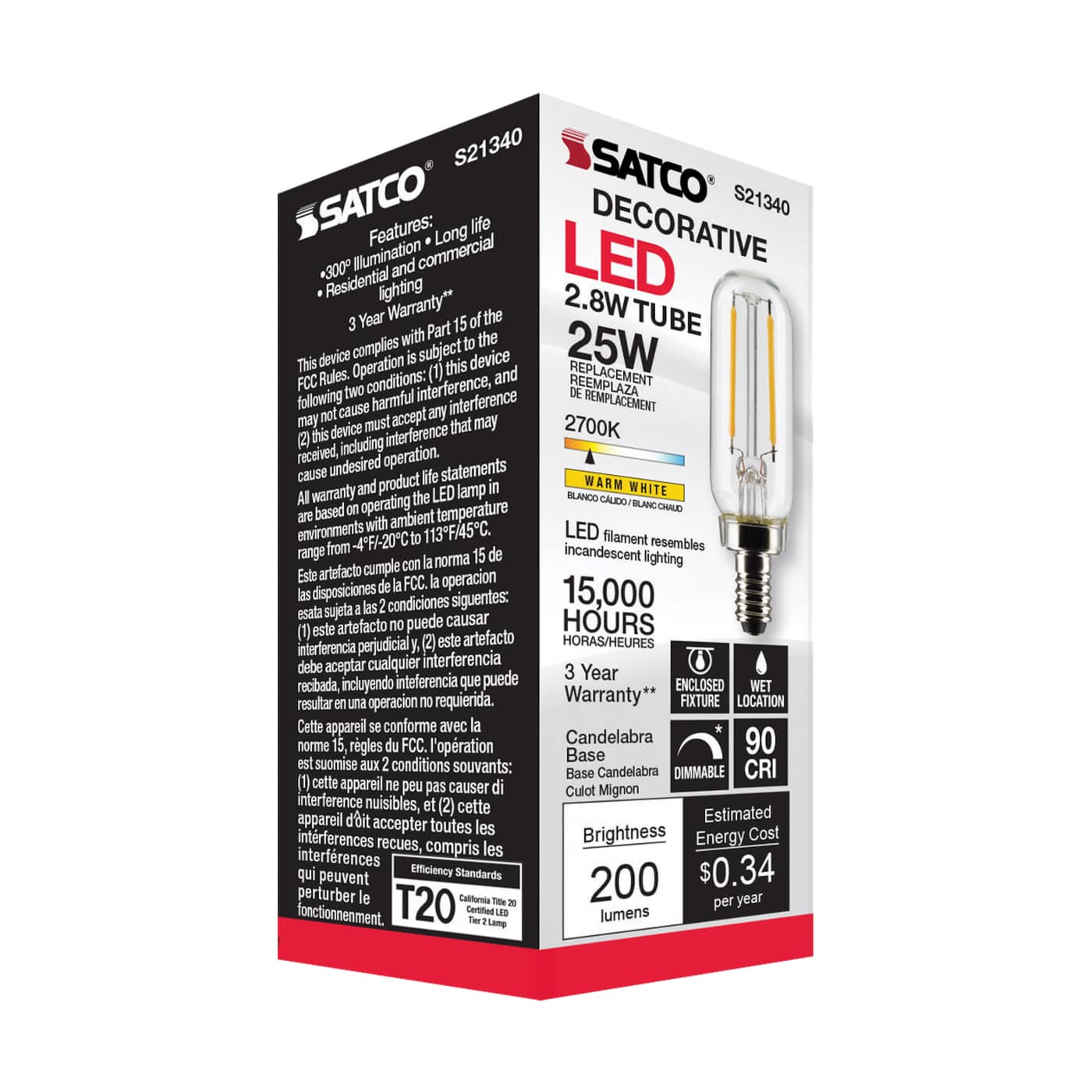 2.8T6/LED/CL/927/120V/E12 - S21340