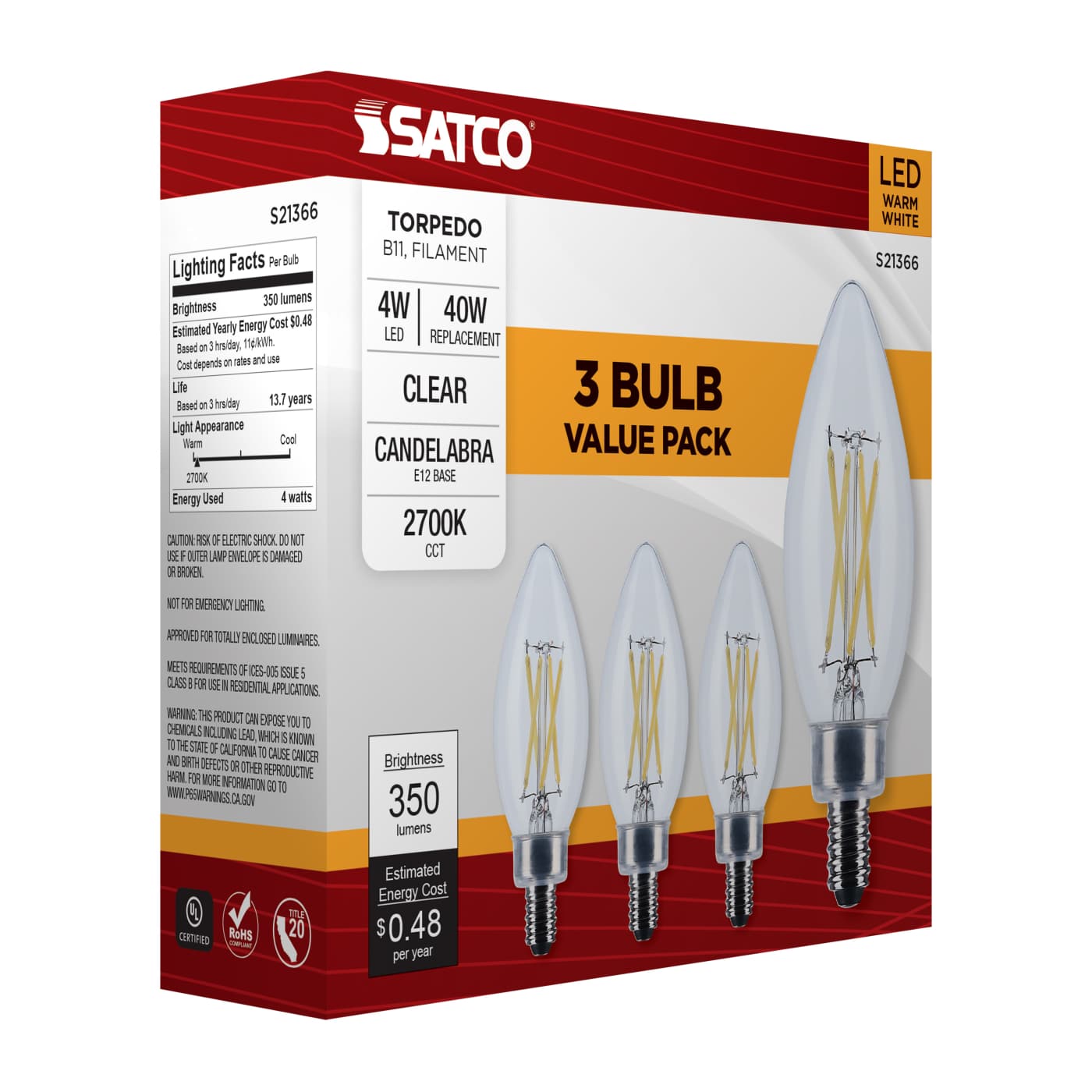 4B11/LED/927/CL/120V/E12/3PK - S21366