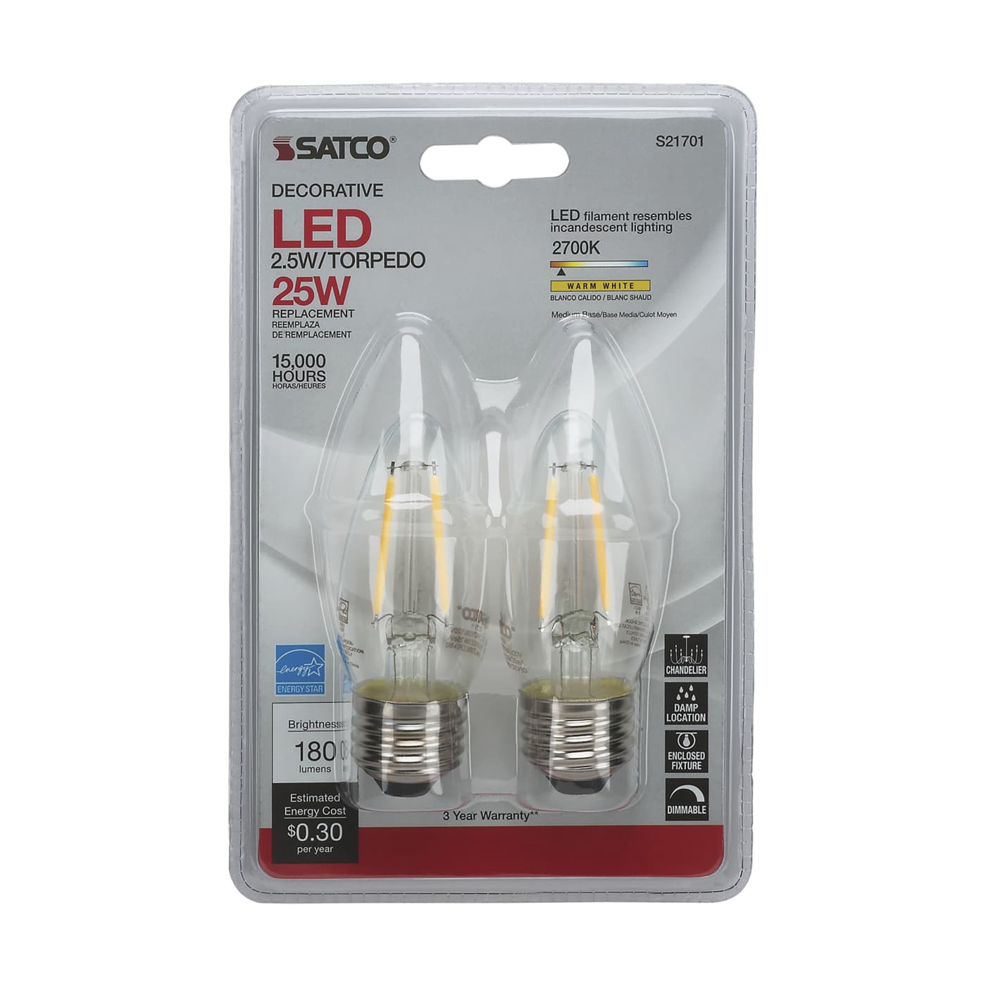 2.5W ETC/LED/27K/CL/120V/2CD - S21701
