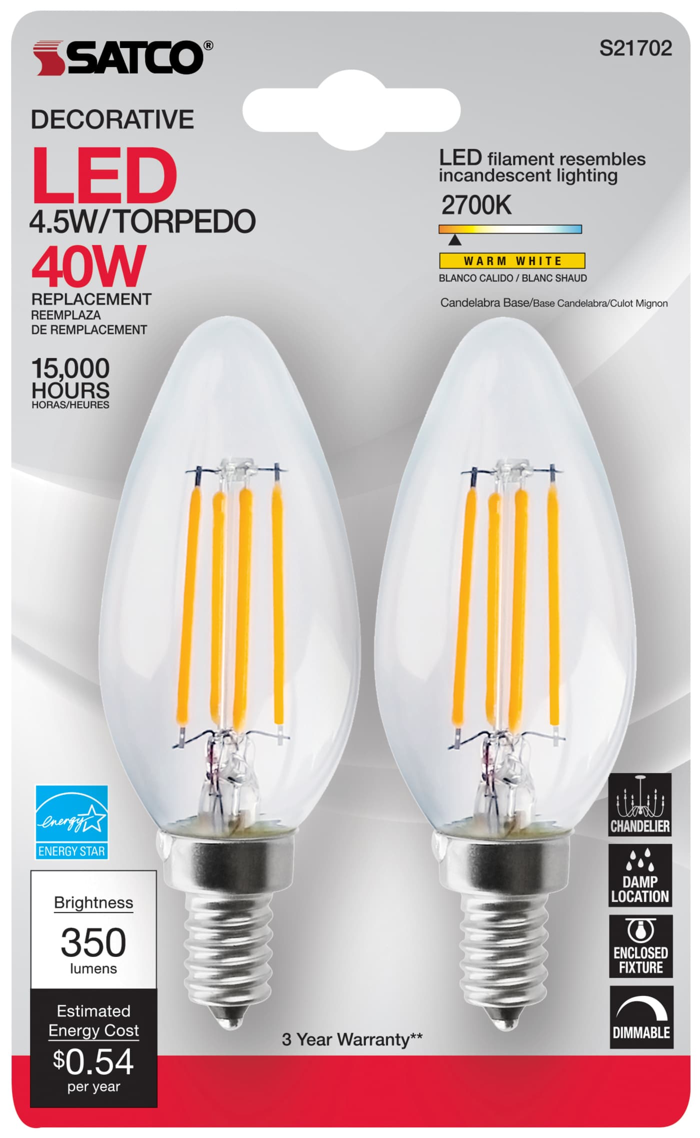 4.5W CTC/LED/27K/CL/120V/2CD - S21702