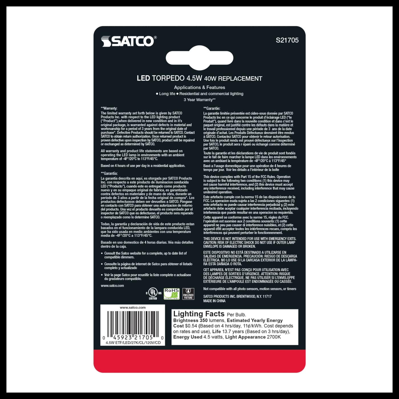 4.5W ETF/LED/27K/FR/120V/2CD - S21705