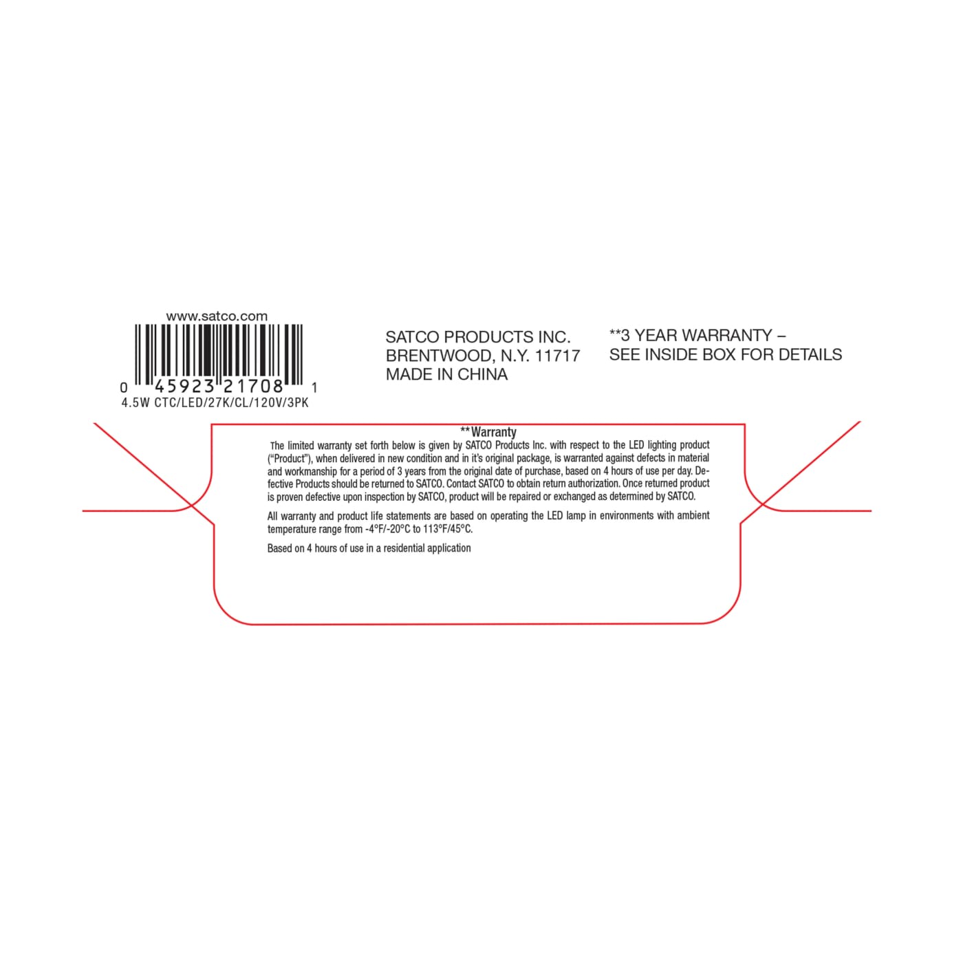 4.5W CTC/LED/27K/CL/120V/3PK - S21708