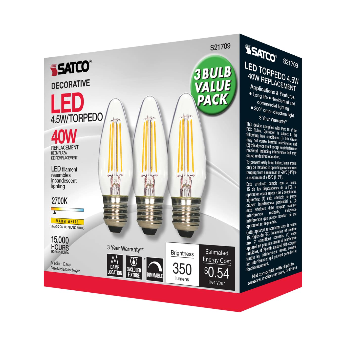 4.5W ETC/LED/27K/CL/120V/3PK - S21709