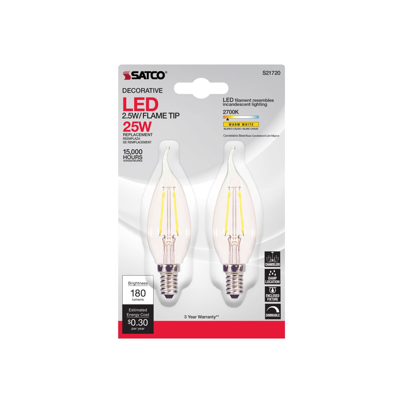 2.5W CFC/LED/27K/CL/120V/2CD - S21720