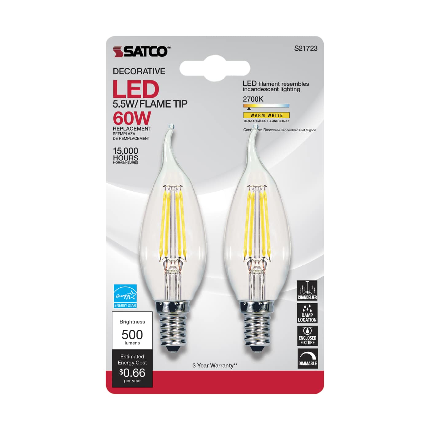 5.5W CFC/LED/27K/CL/120V/2CD - S21723