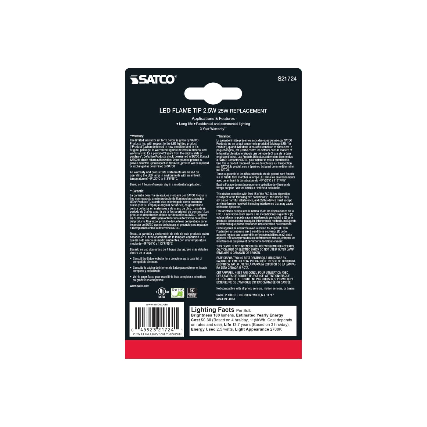 2.5W EFC/LED/27K/CL/120V/2CD - S21724