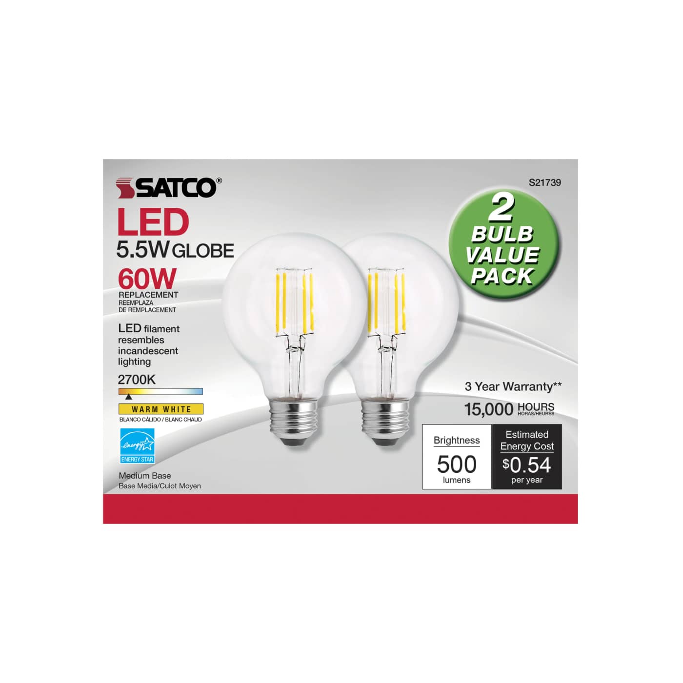 5.5G25/LED/CL/27K/120V/2PK - S21739