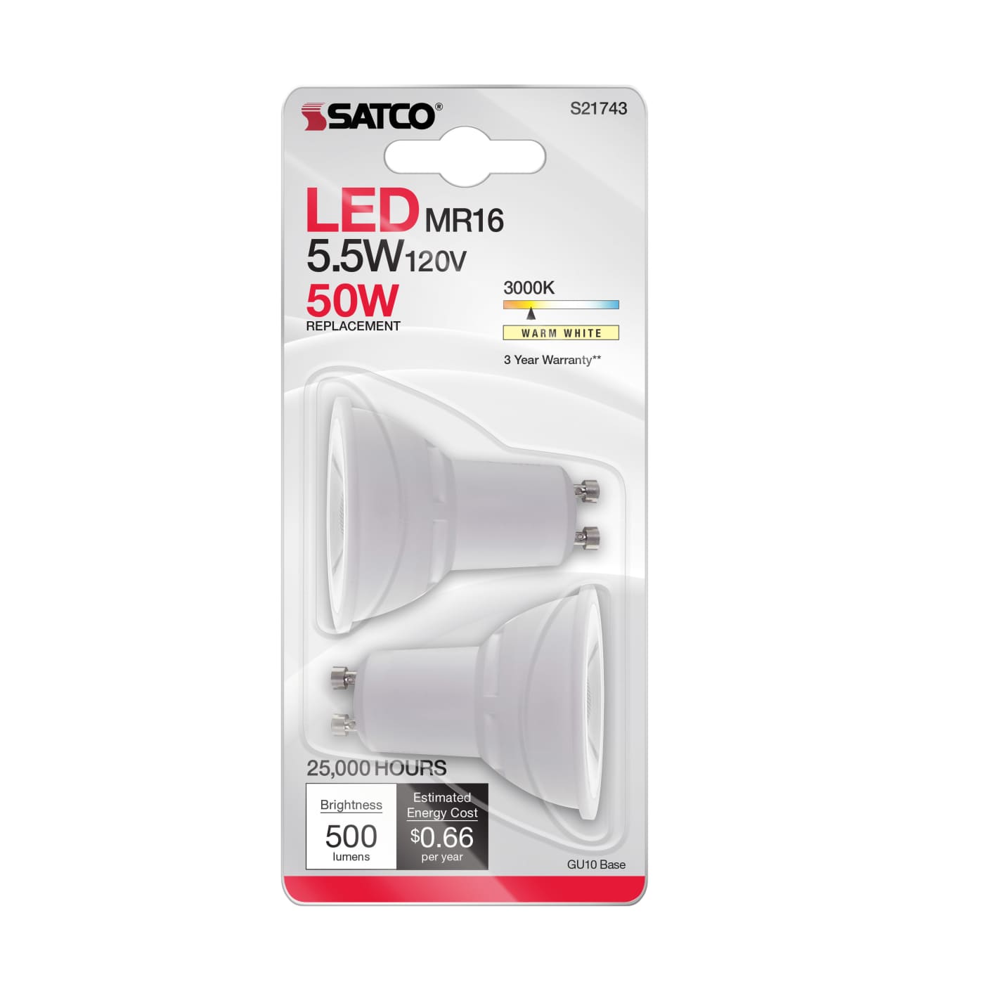 5.5MR16/LED/40'/830/GU10/2PK - S21743