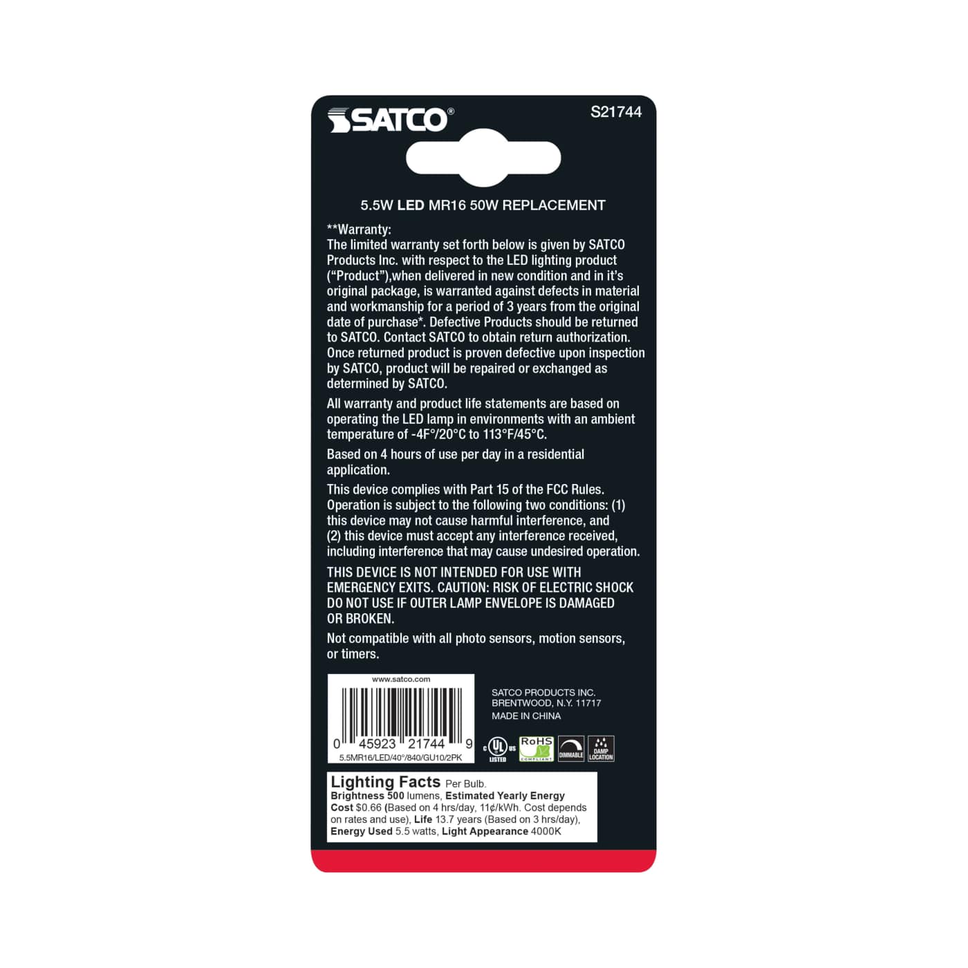 5.5MR16/LED/40'/840/GU10/2PK - S21744
