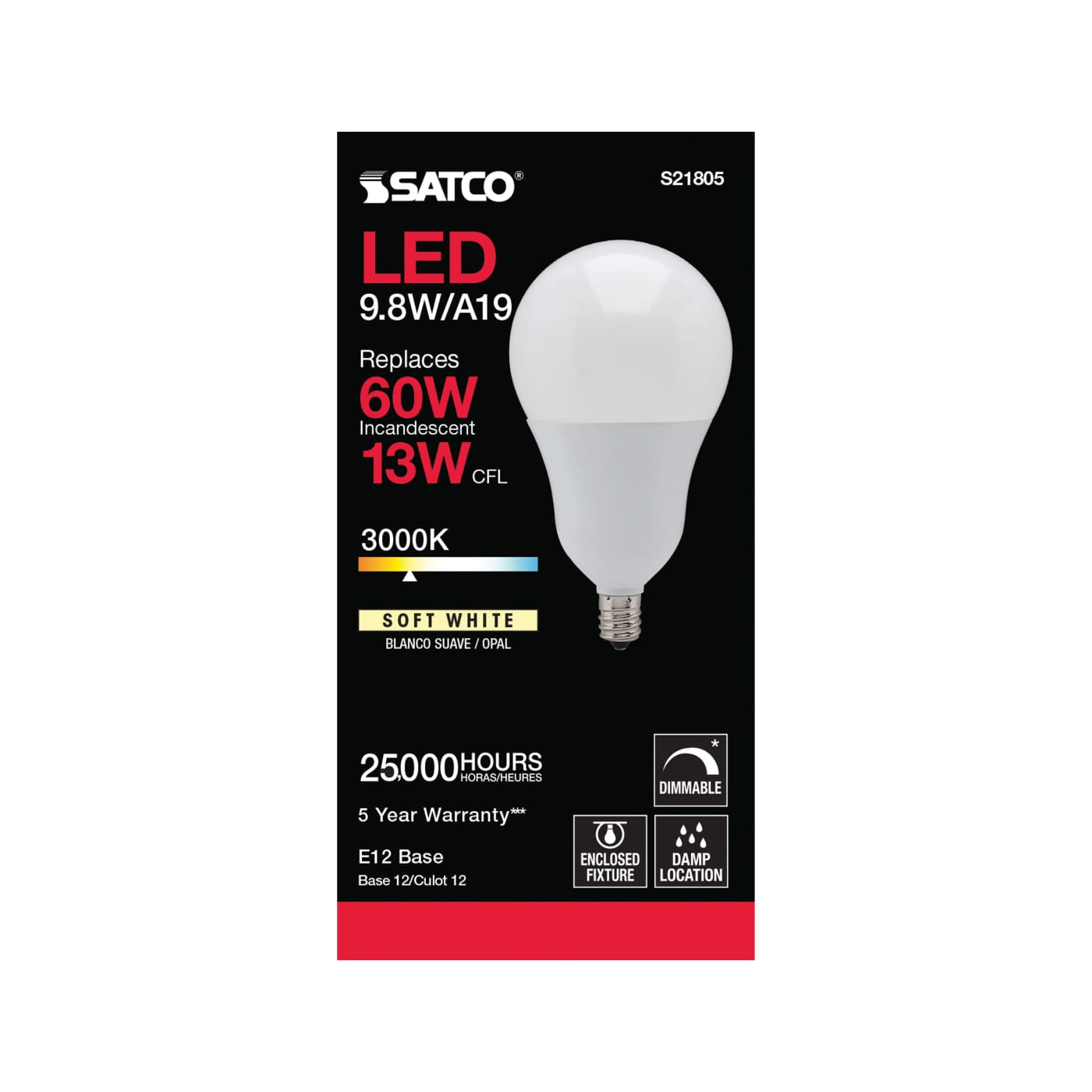 9.8A19/OMNI/220/LED/E12/30K - S21805