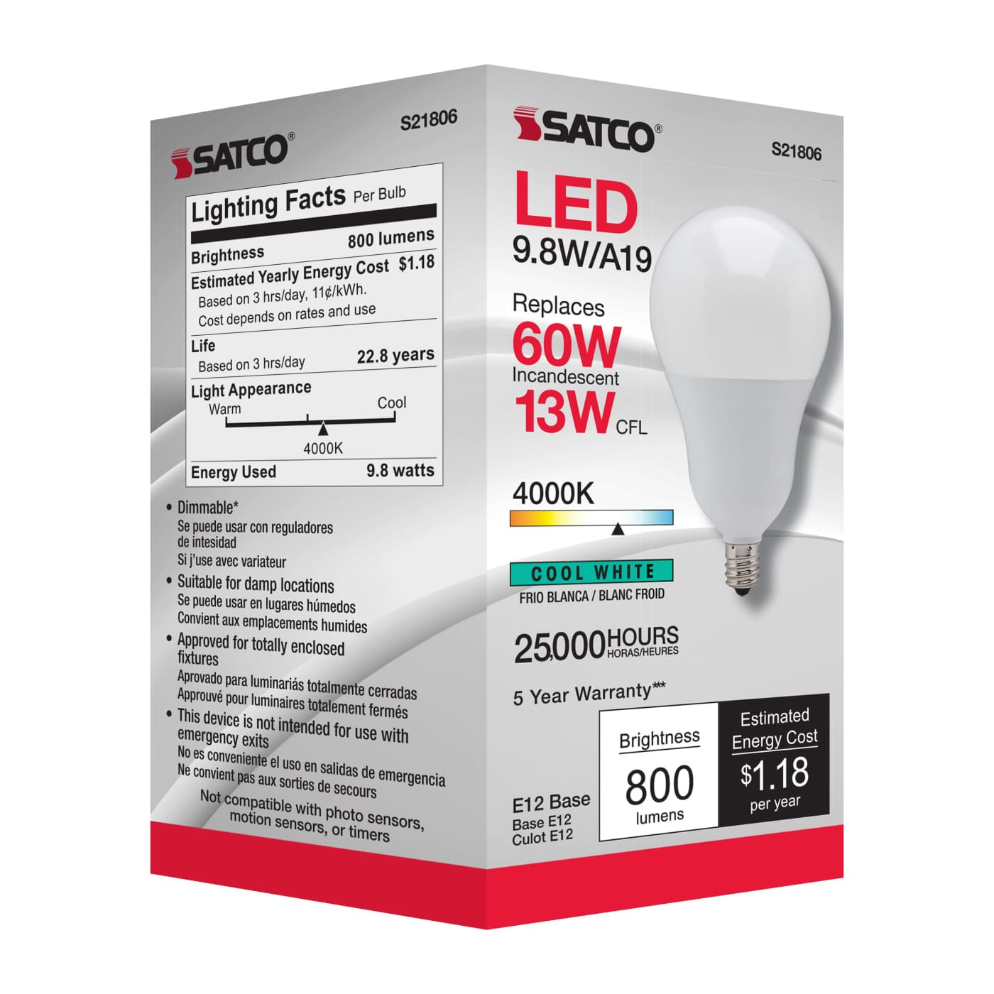 9.8A19/OMNI/220/LED/E12/40K - S21806