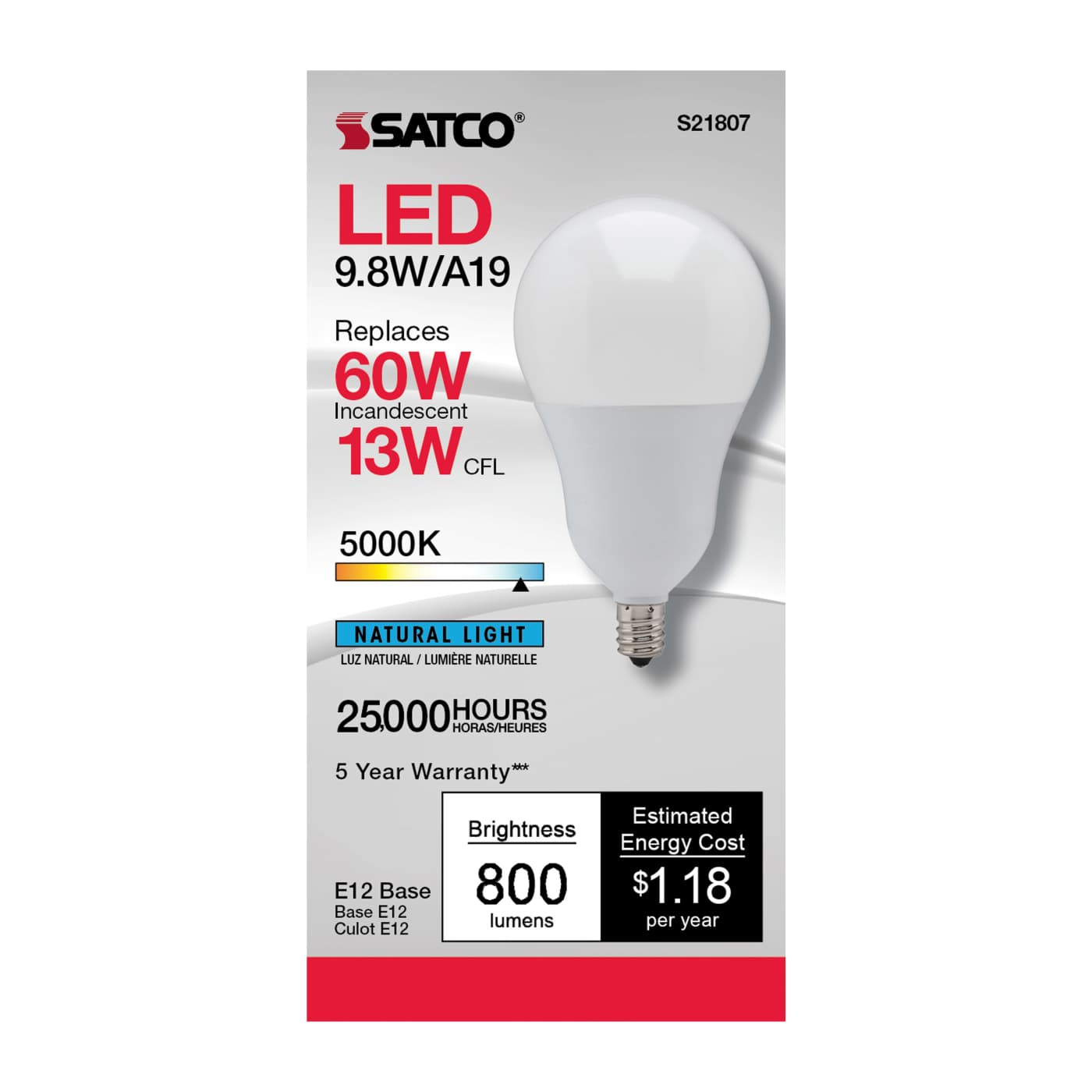 9.8A19/OMNI/220/LED/E12/50K - S21807