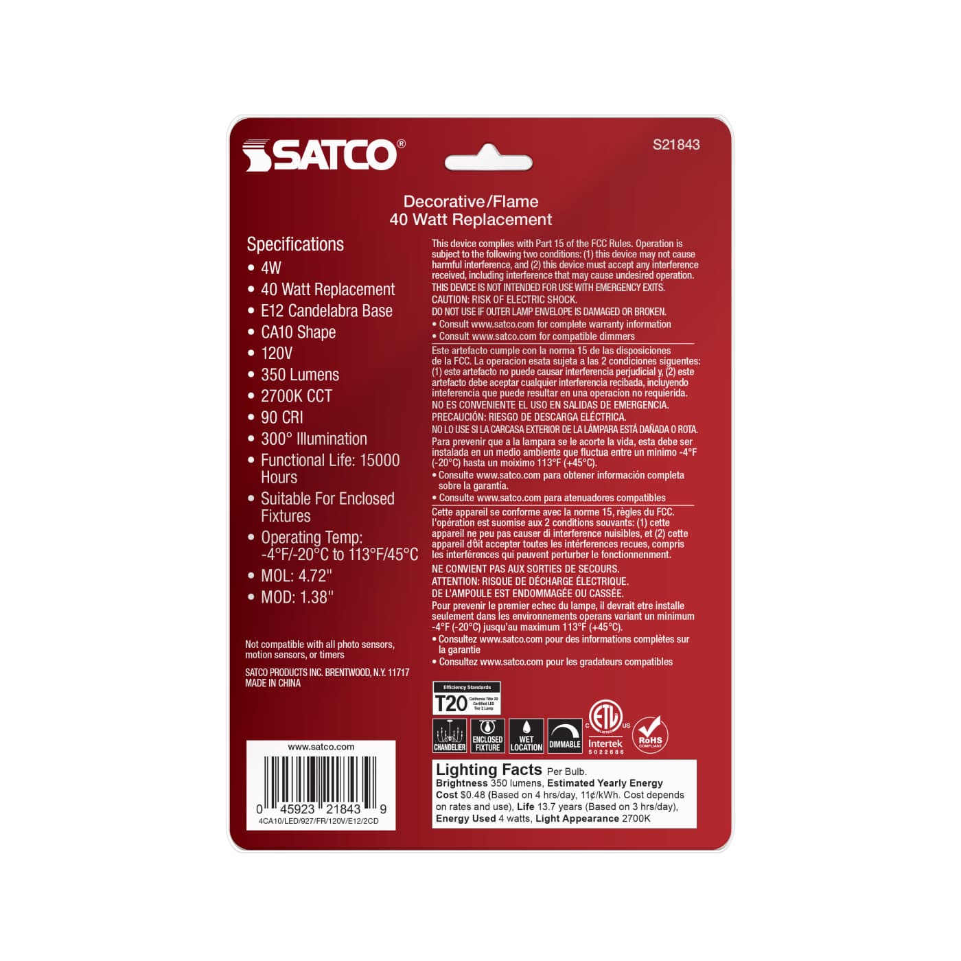 4CA10/LED/927/FR/120V/E12/2CD - S21843