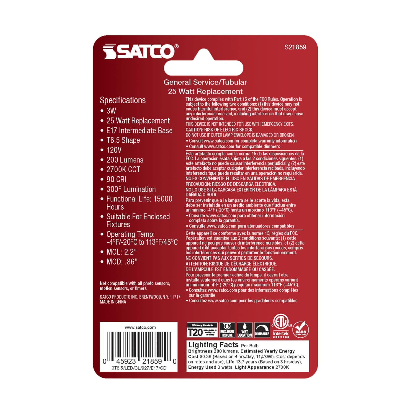 3T6.5/LED/CL/927/E17/CD - S21859
