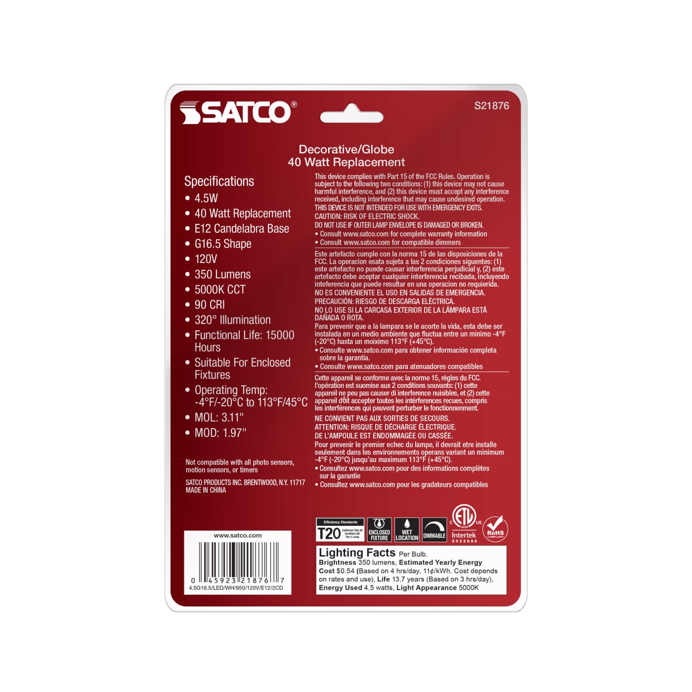 4.5G16.5/LED/WH/950/120V/E12/2 - S21876