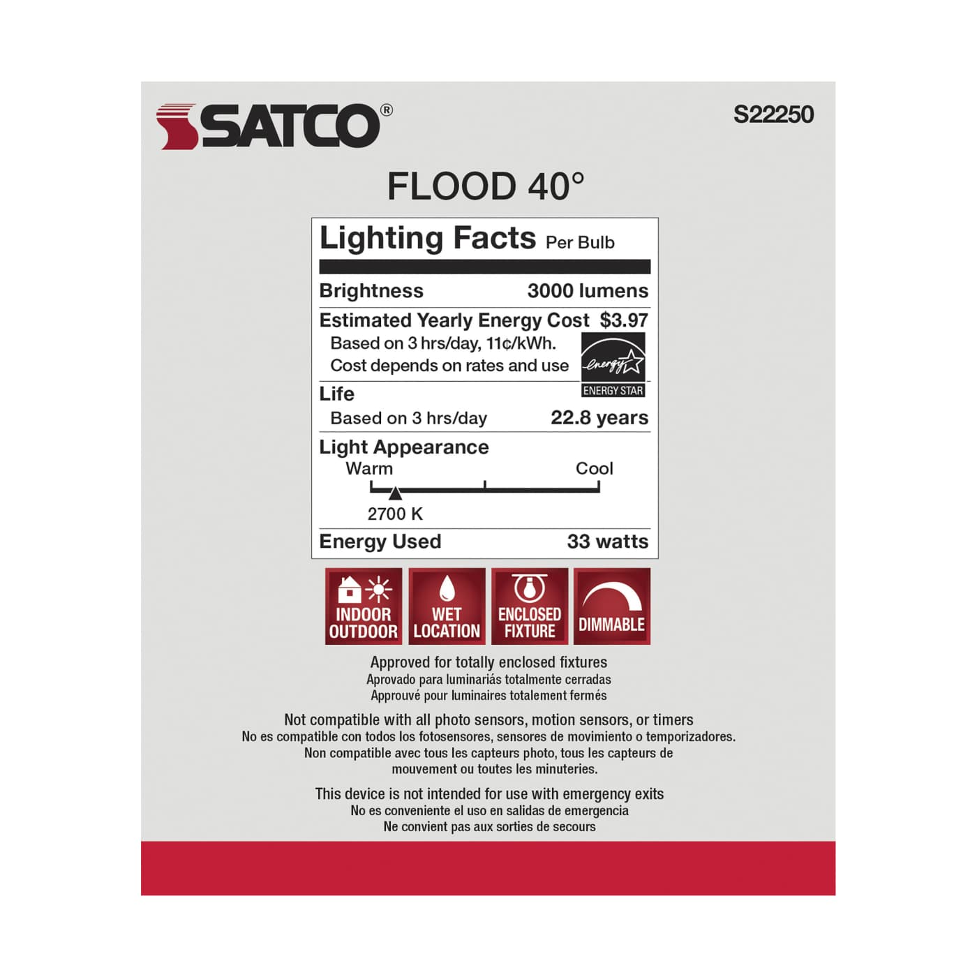 33PAR38/LED/927/HL/120V/FL/D - S22250