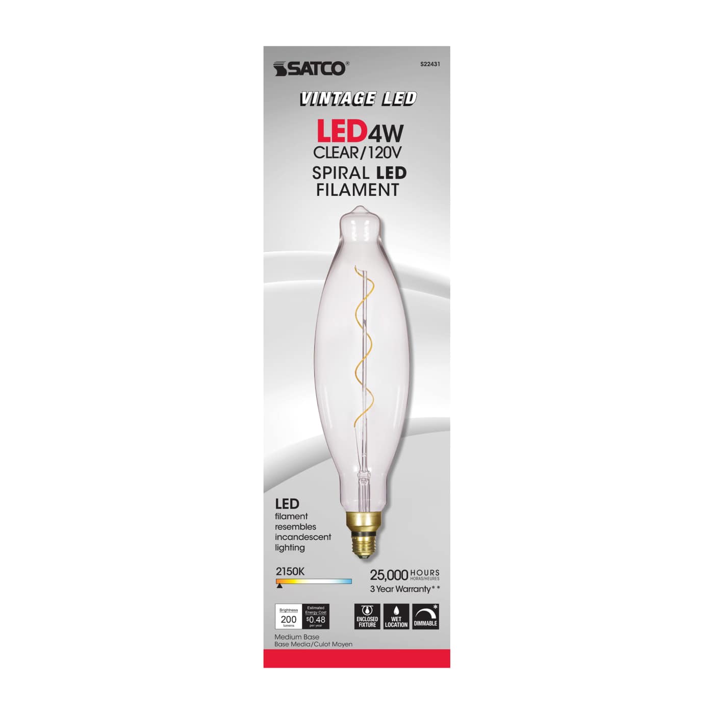 4BT38/LED/CL/E26/VINTAGE/120V - S22431