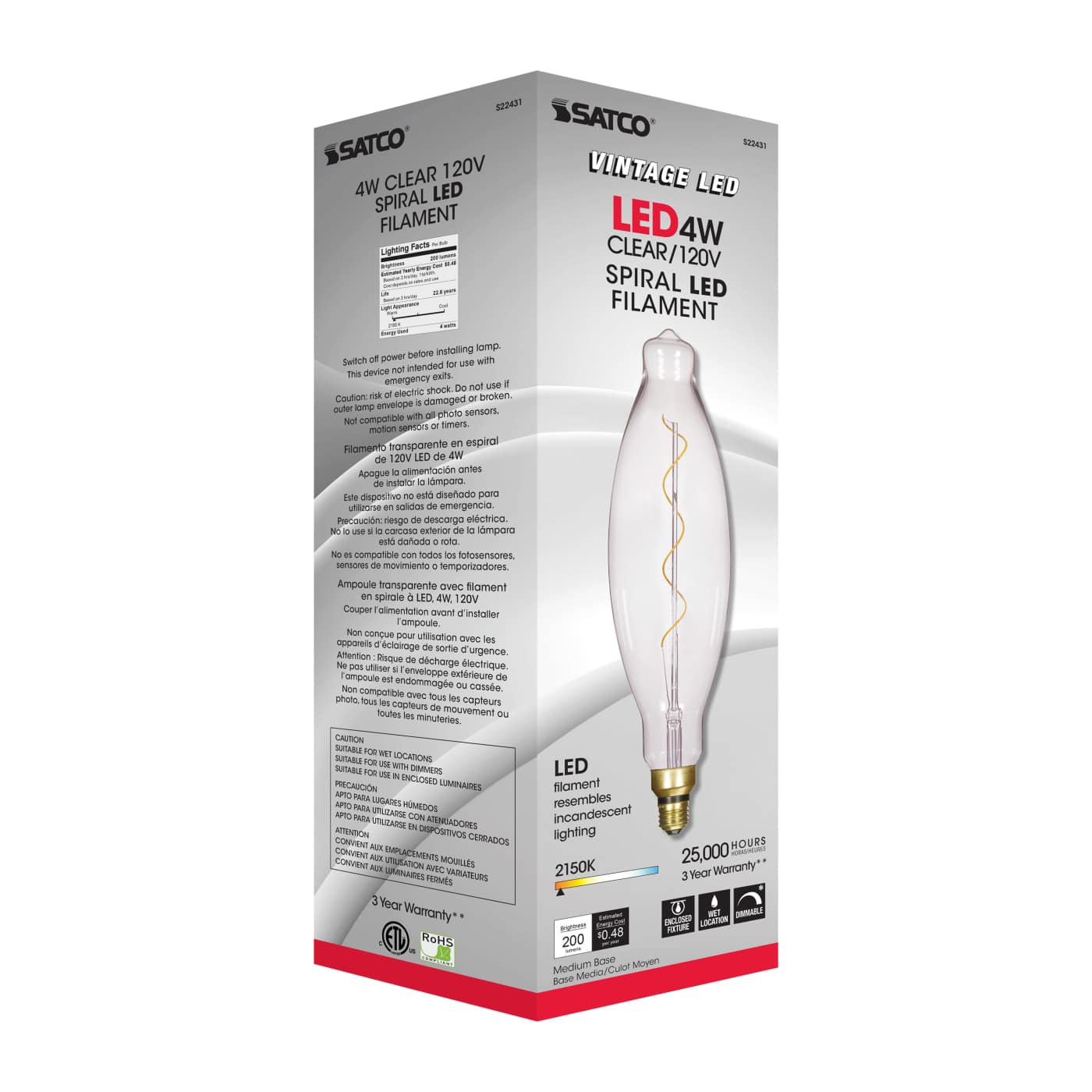 4BT38/LED/CL/E26/VINTAGE/120V - S22431