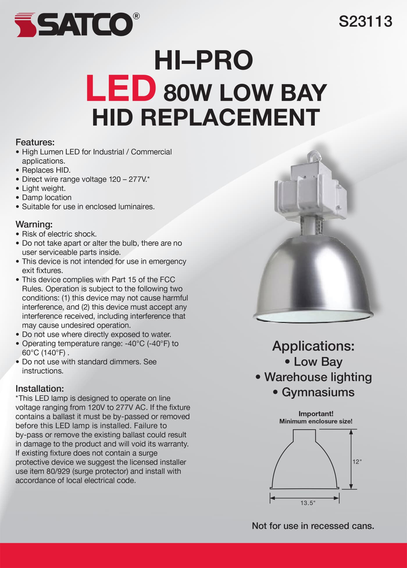 80W/LED/HID-HB/5K/120-277V - S23113