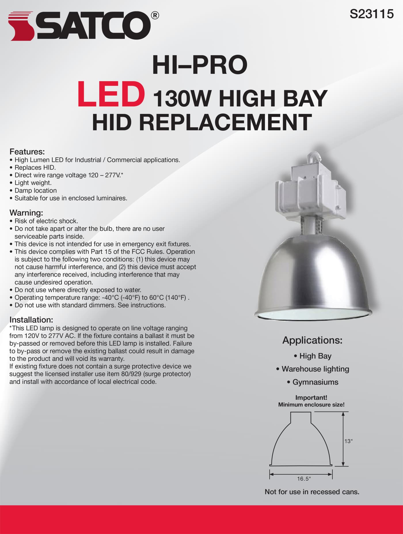 130W/LED/HID-HB/5K/120-277V - S23115