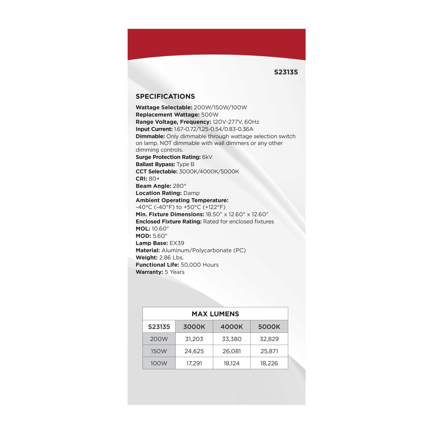 200W/LED/CCT/100-277V/EX39 - S23135