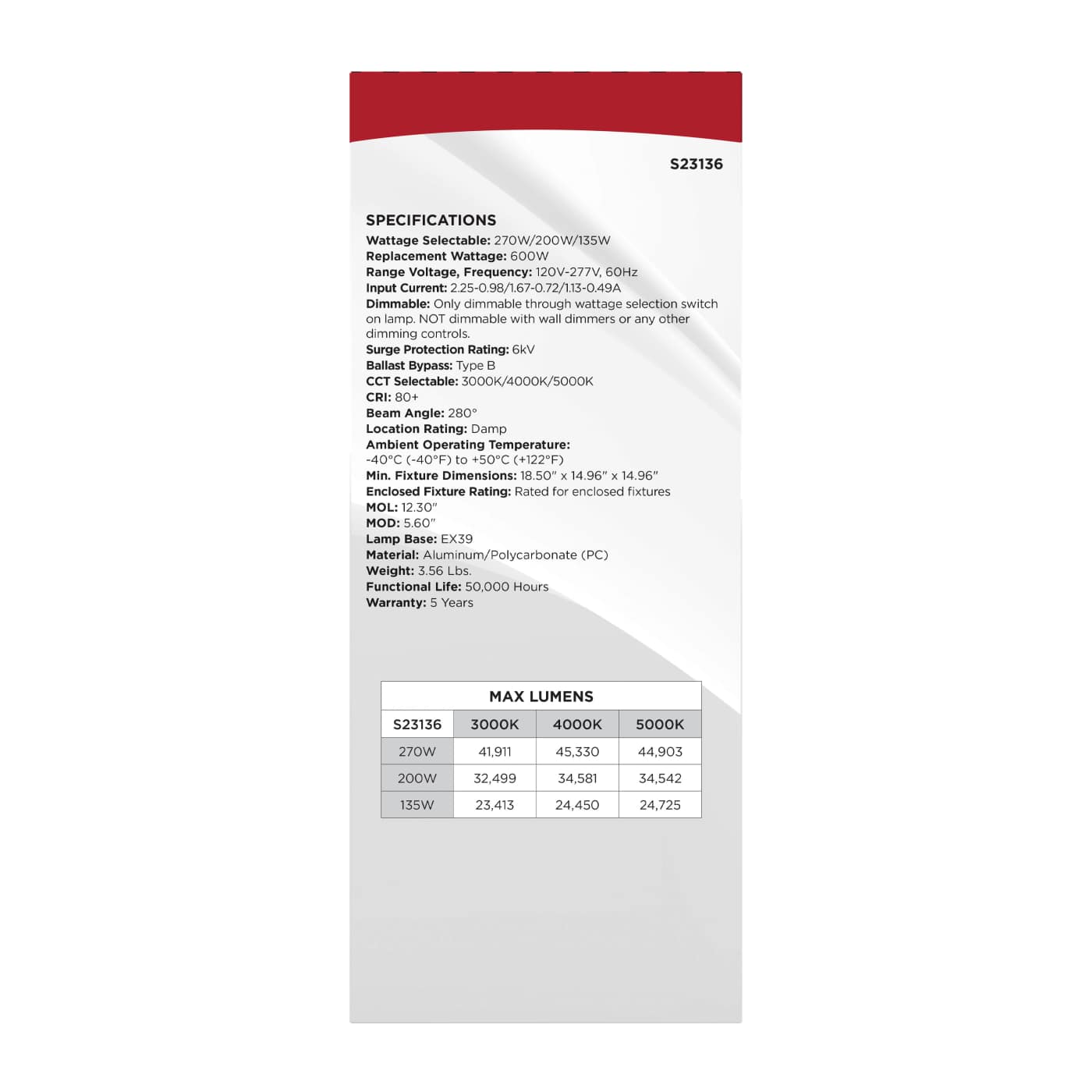270W/LED/CCT/100-277V/EX39 - S23136