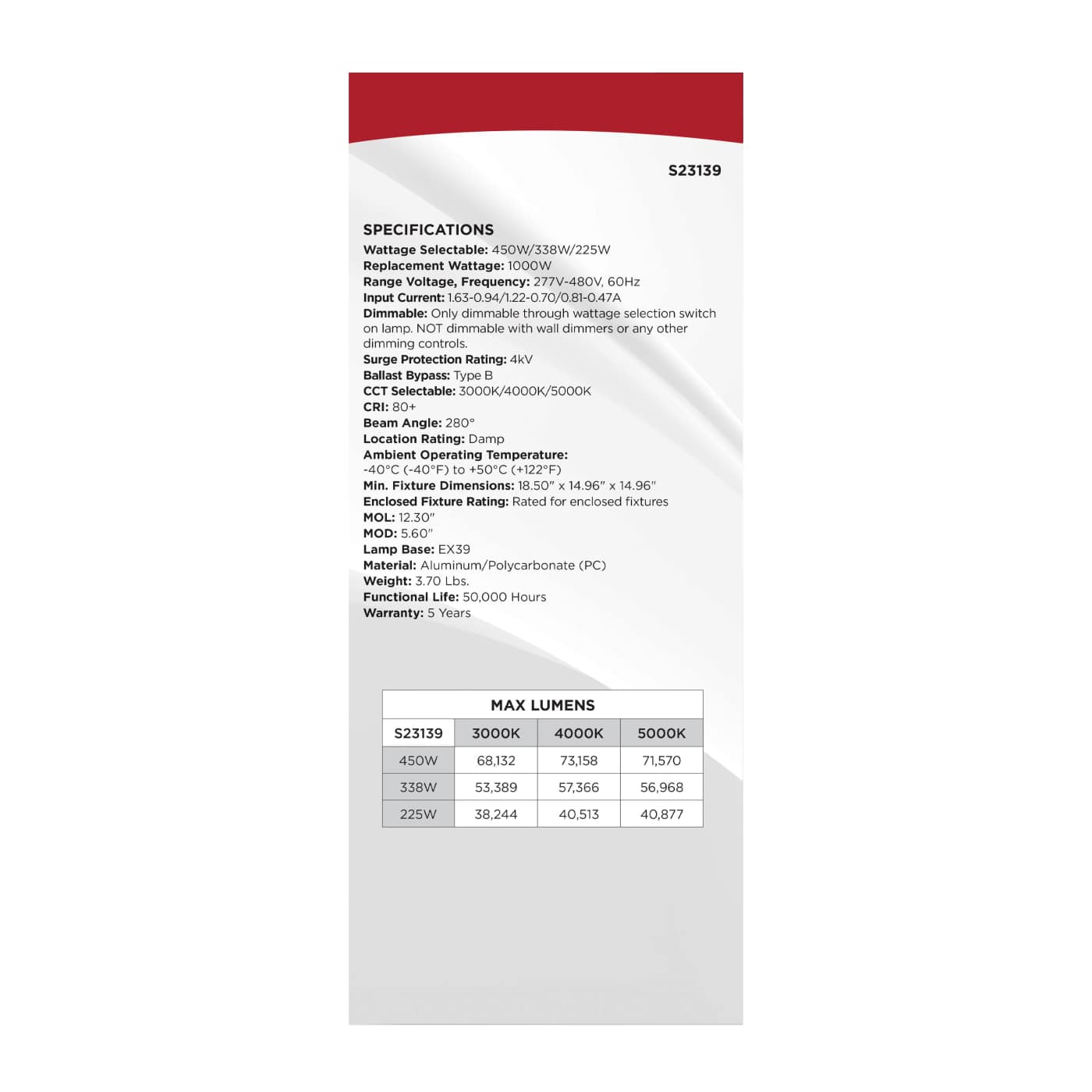 450W/LED/CCT/277-480V/EX39 - S23139