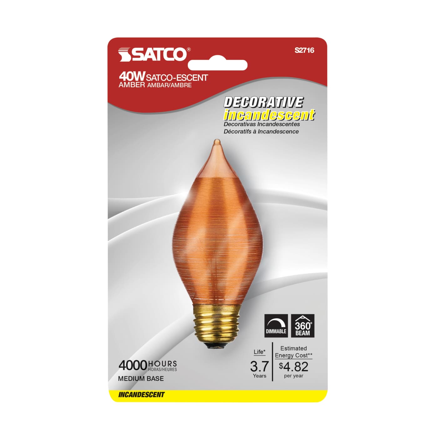 40W C-15 SATCO-ESCENT AMBER - S2716