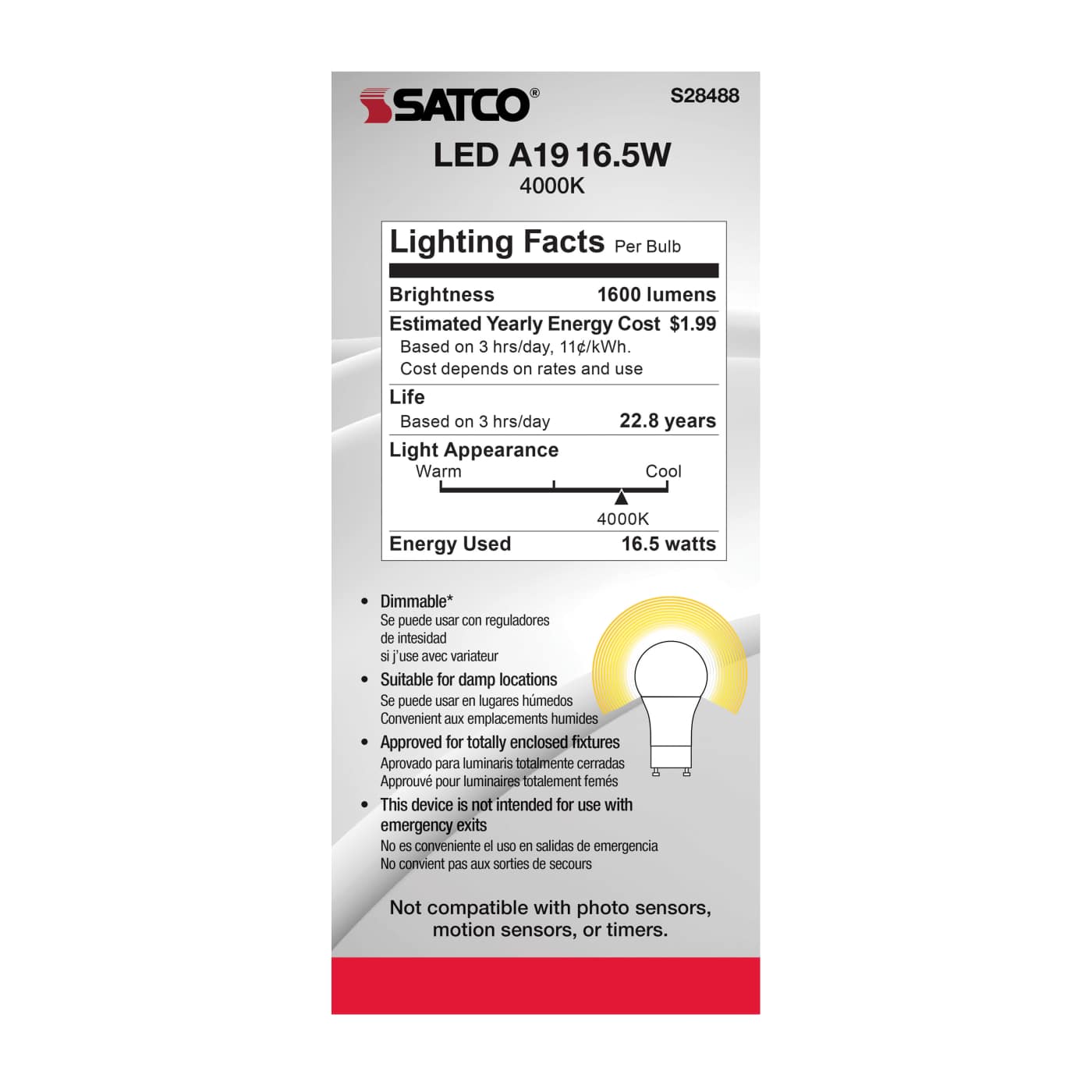 16.5A19LED/940/GU24/120V - S28488