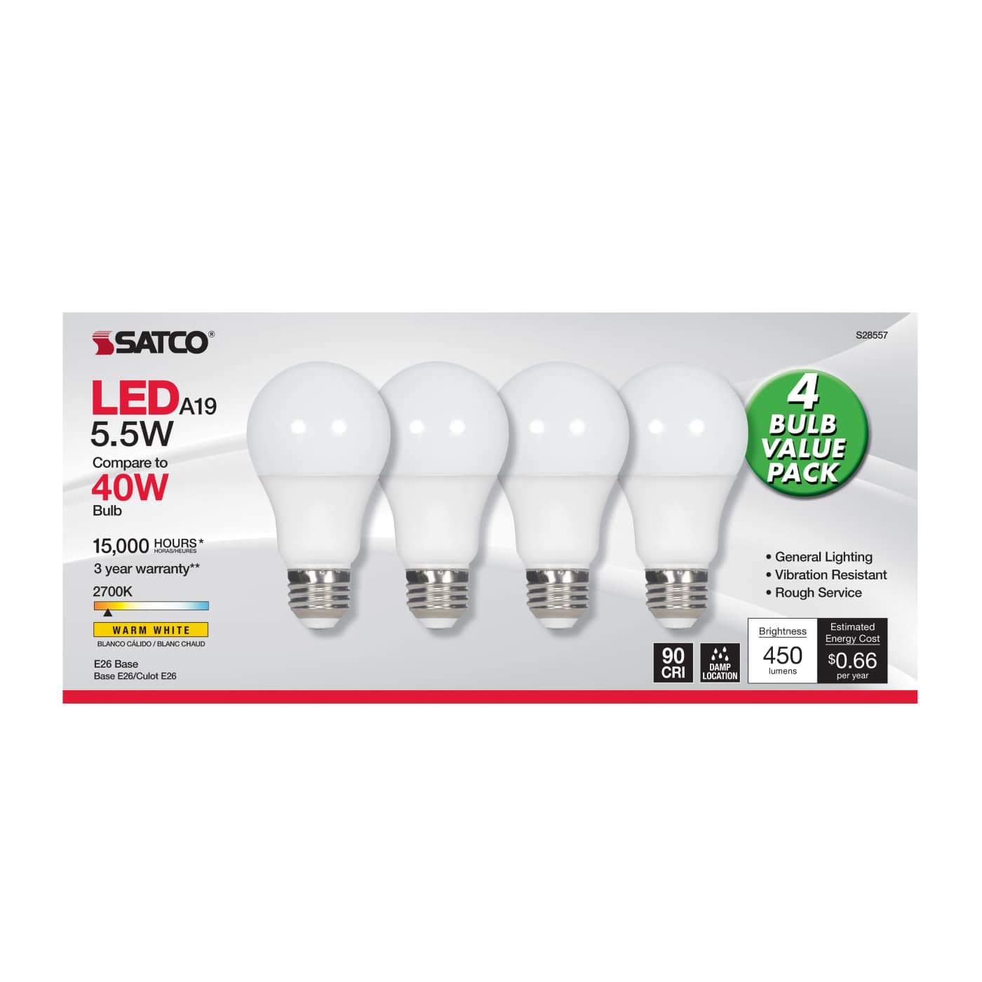 5.5A19/LED/927/120V/ND/4PK - S28557