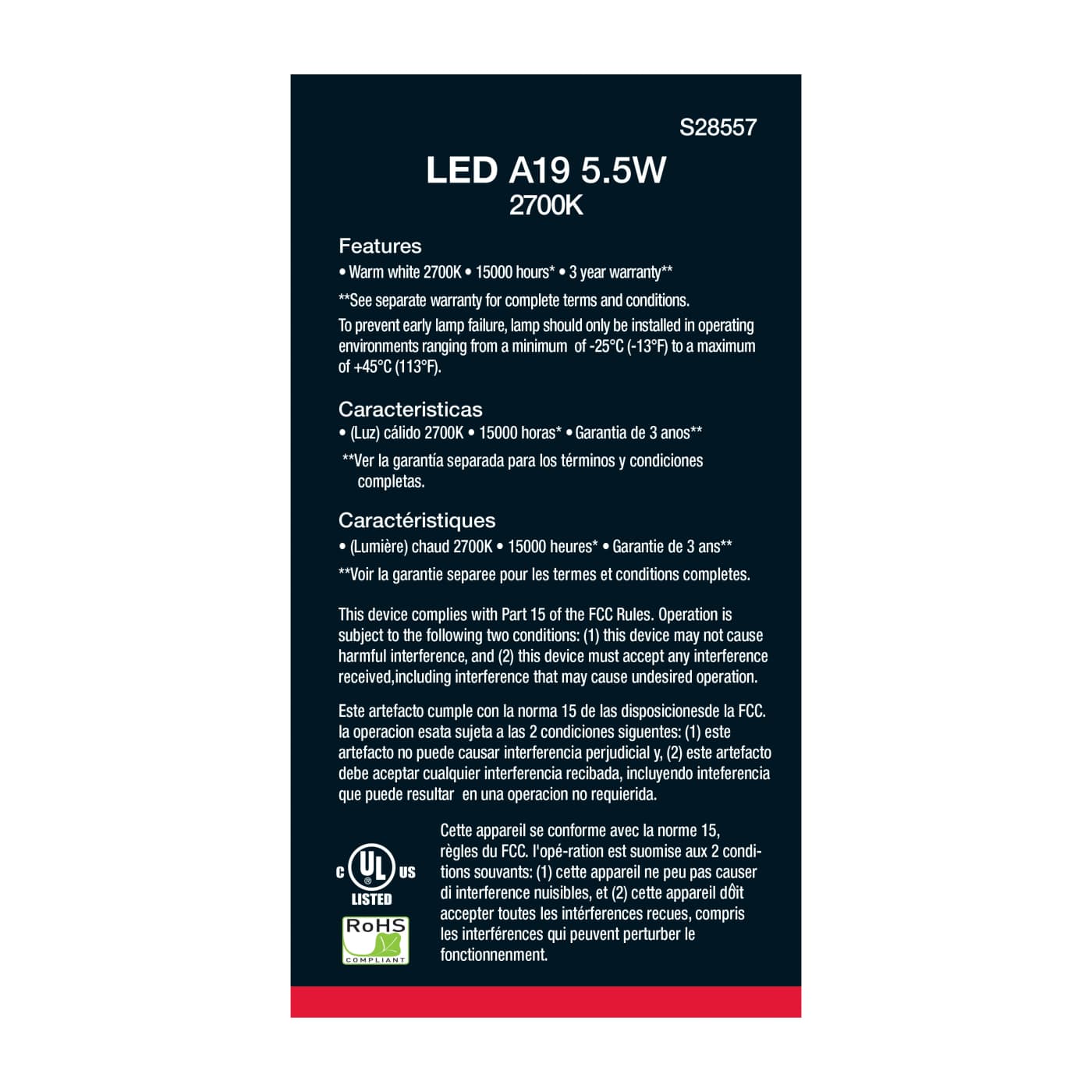 5.5A19/LED/927/120V/ND/4PK - S28557