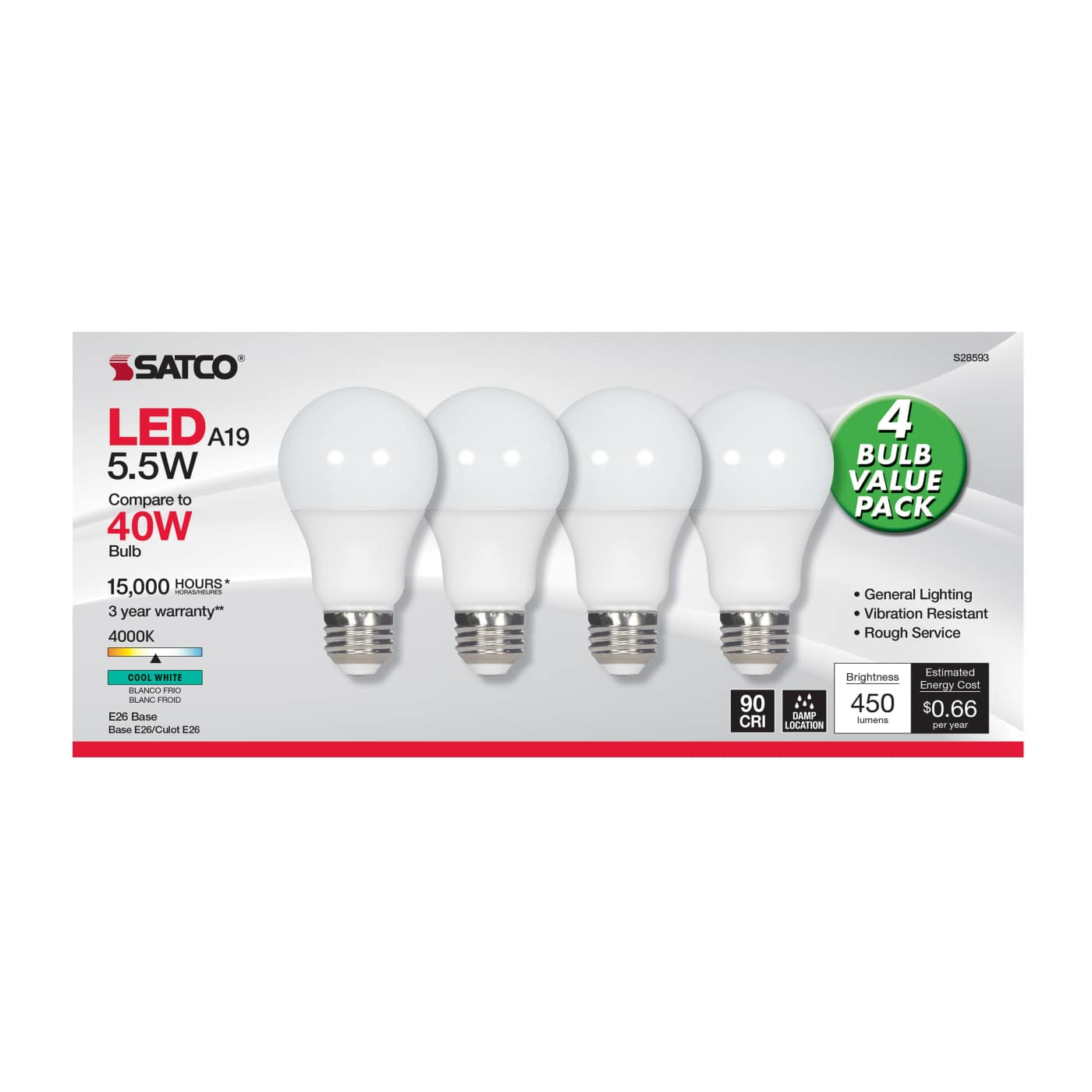 5.5A19/LED/940/120V/ND/4PK - S28593