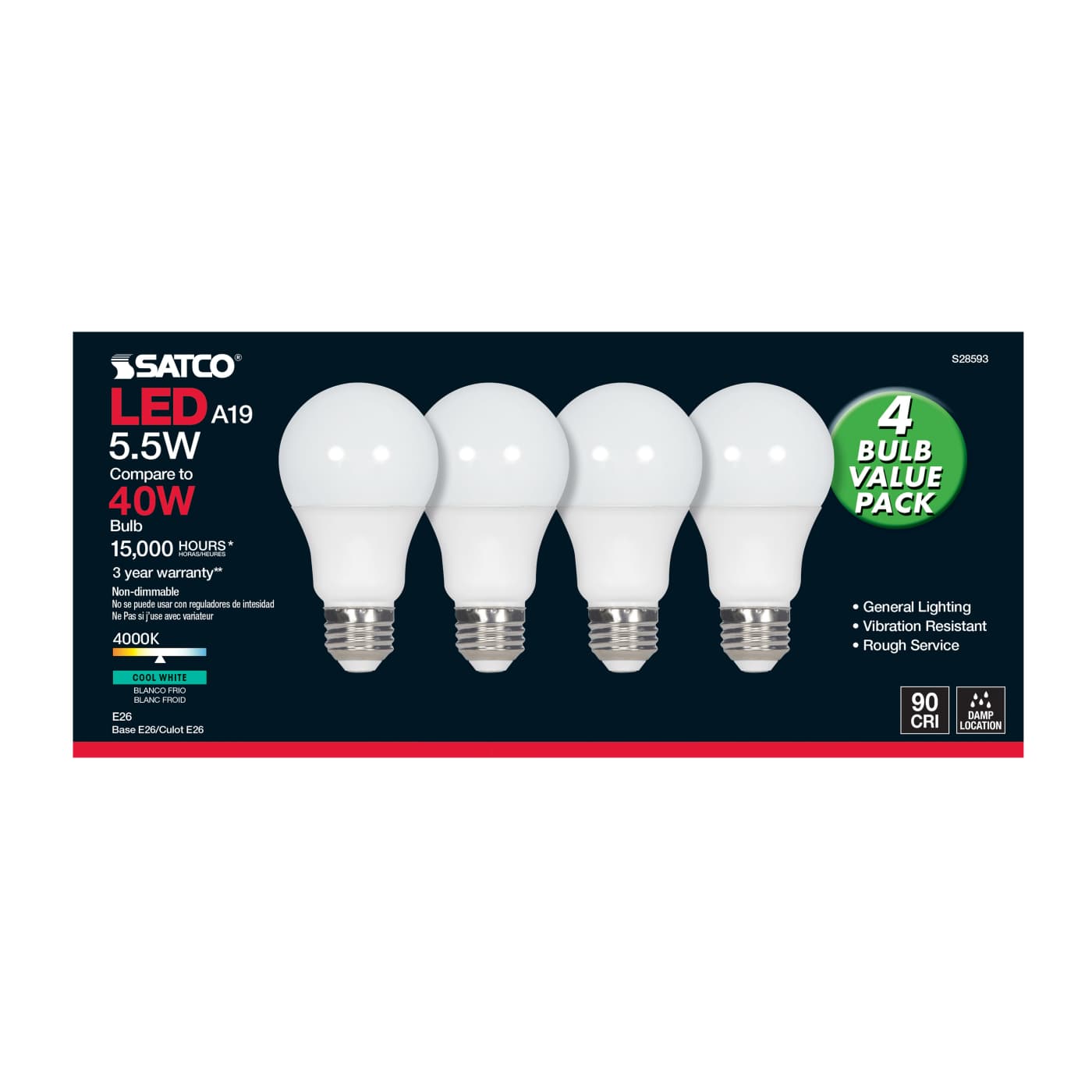 5.5A19/LED/940/120V/ND/4PK - S28593