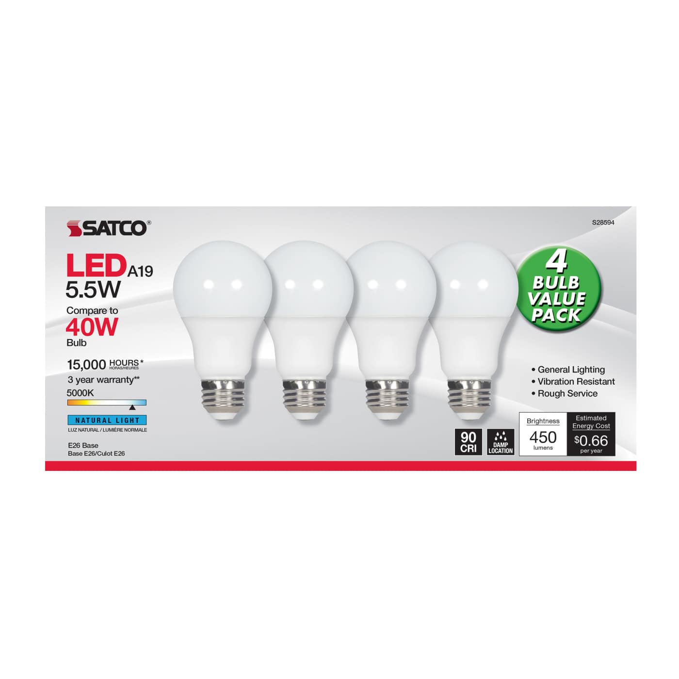 5.5A19/LED/950/120V/ND/4PK - S28594