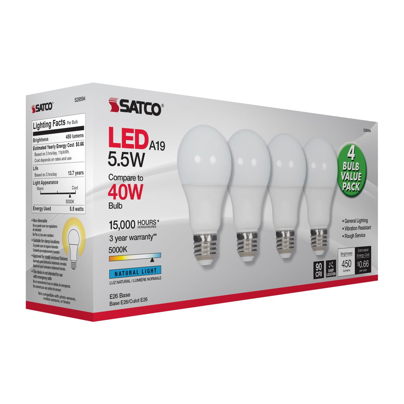 5.5A19/LED/950/120V/ND/4PK - S28594