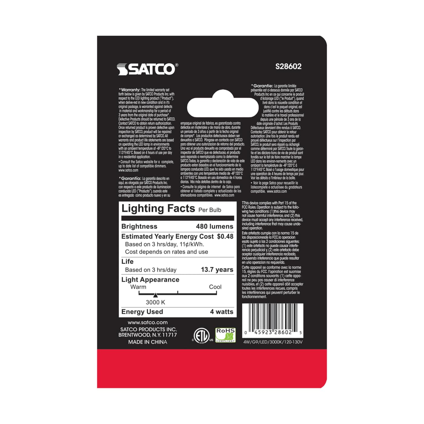 LED 4W G9 120-130V 3K DIM/CARD - S28602