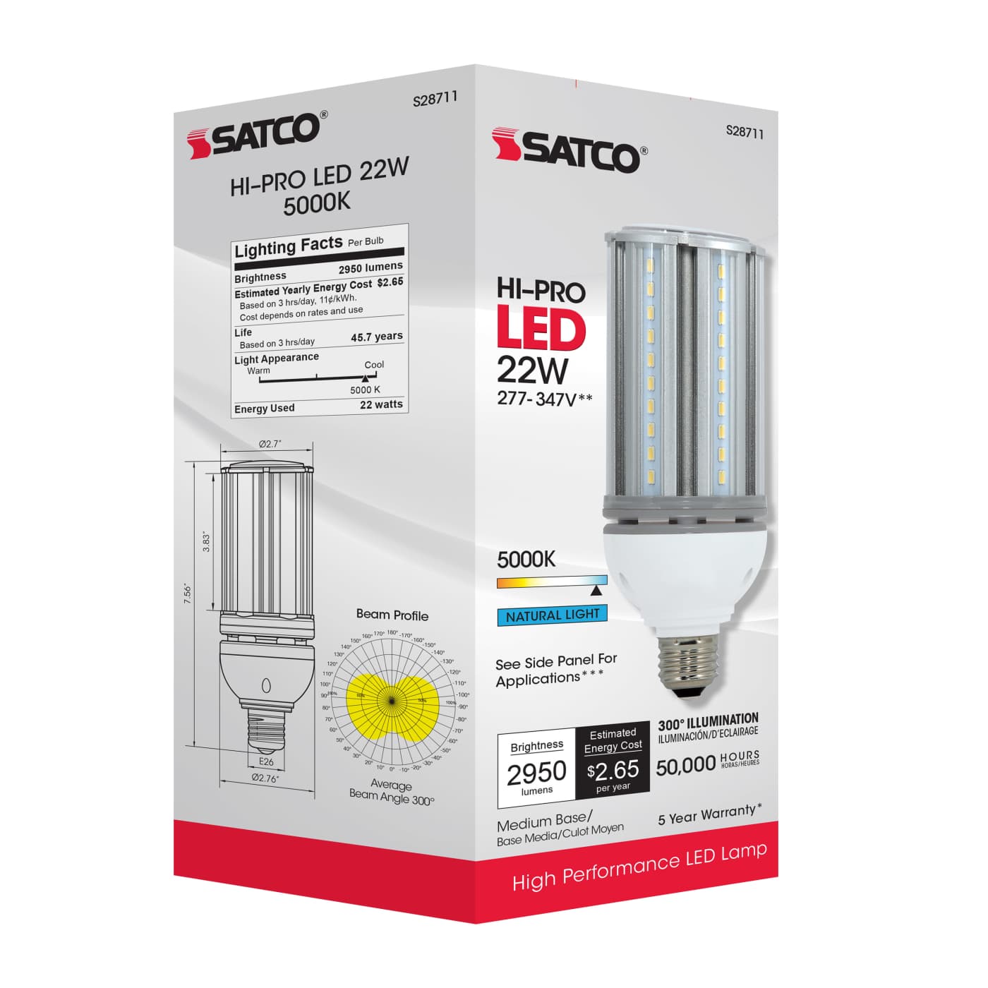 22W/LED/HID/5000K/277-347V/E26 - S28711