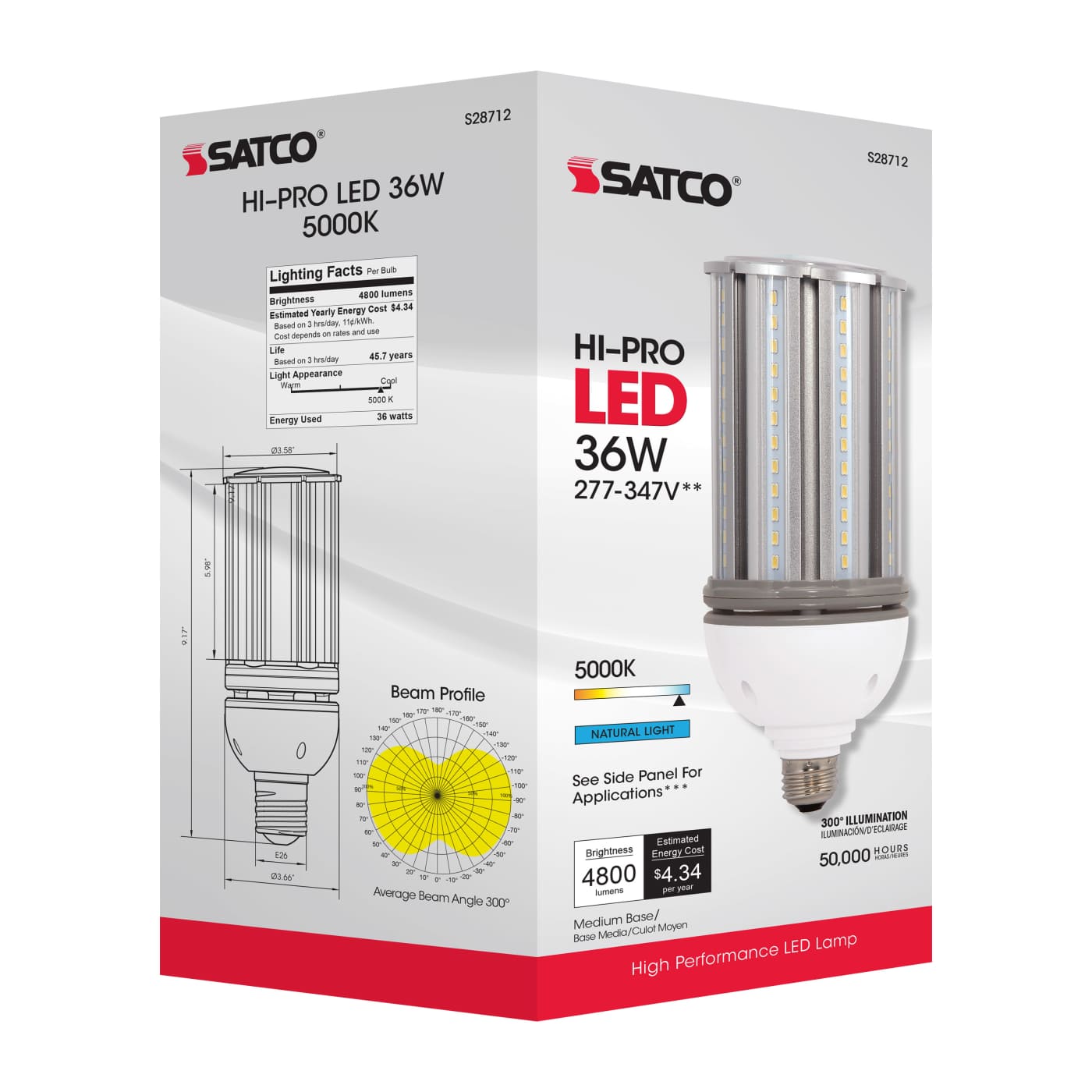 36W/LED/HID/5000K/277-347V/E26 - S28712