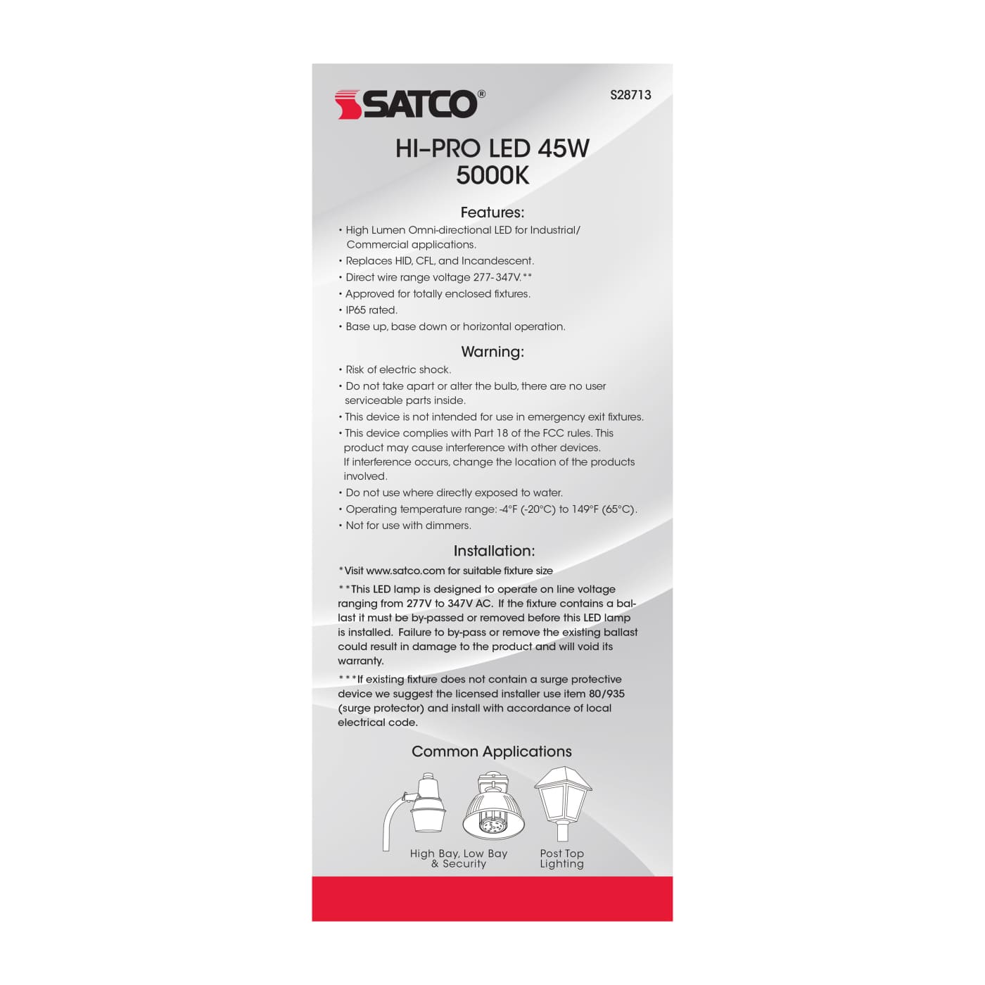 45W/LED/HID/5K/277-347V/EX39 - S28713