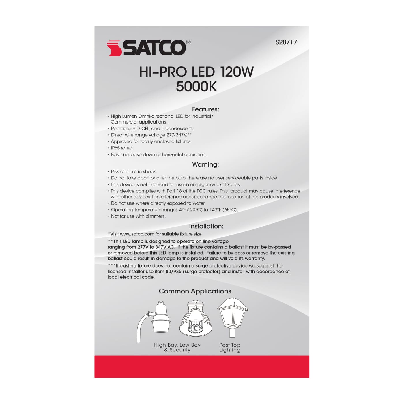 120W/LED/HID/5K/277-347V/EX39 - S28717